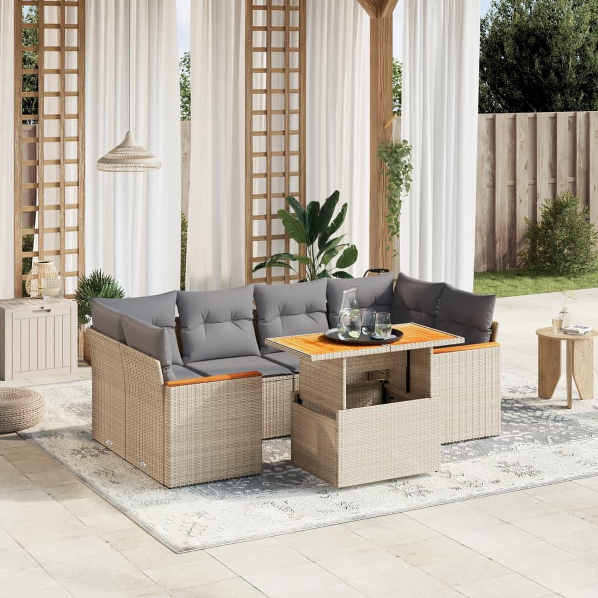 VIDAXL Salon de jardin avec coussins 7 pcs beige resine tressee