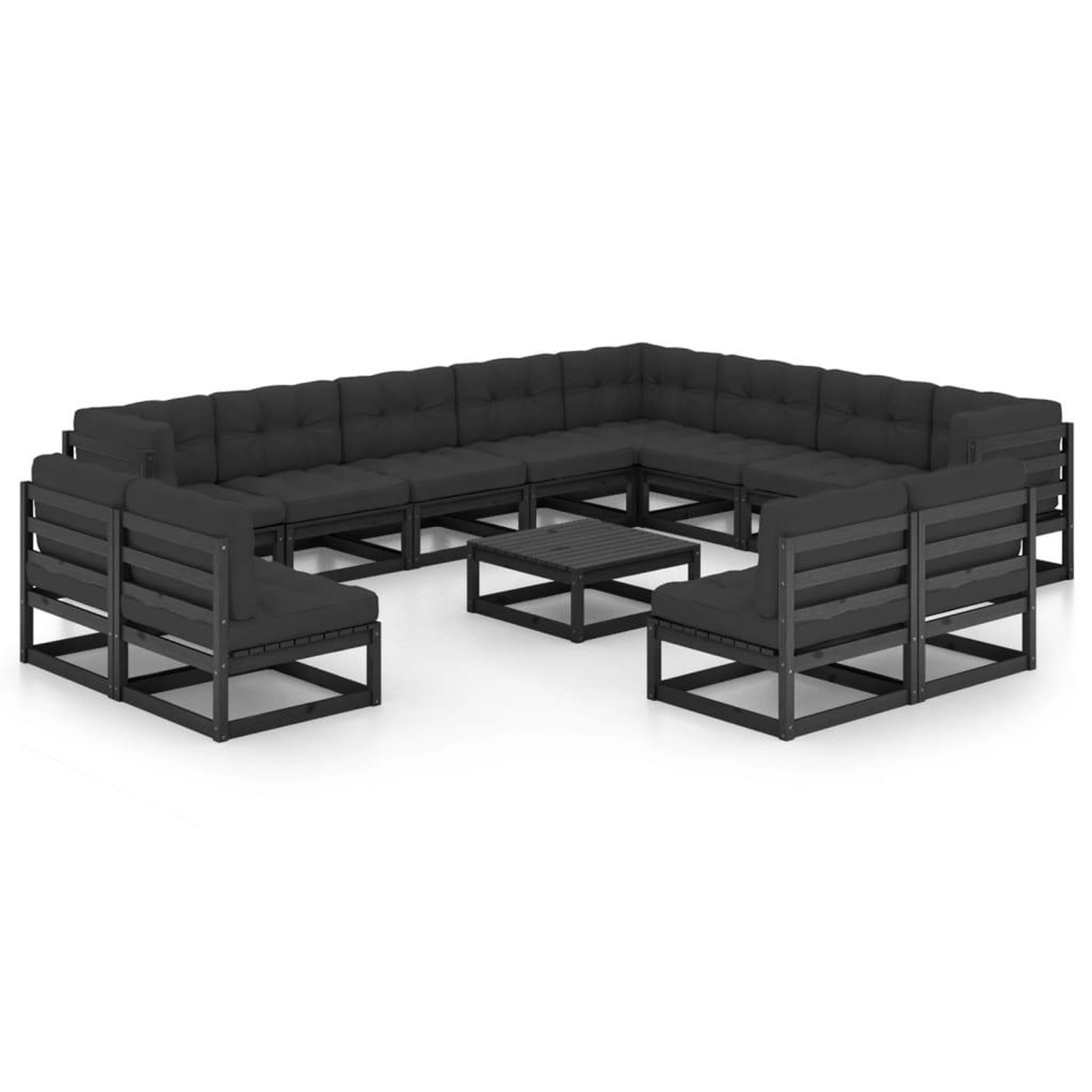 Voir la diapositive 1 : VIDAXL Salon de jardin 14 pcs avec coussins Noir Bois de pin massif