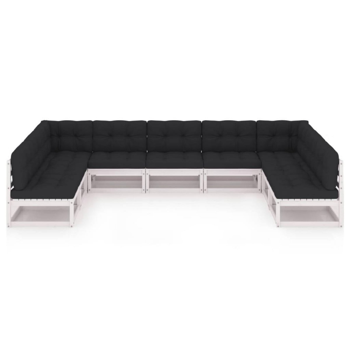 VIDAXL Salon de jardin 9 pcs avec coussins Blanc Bois de pin massif