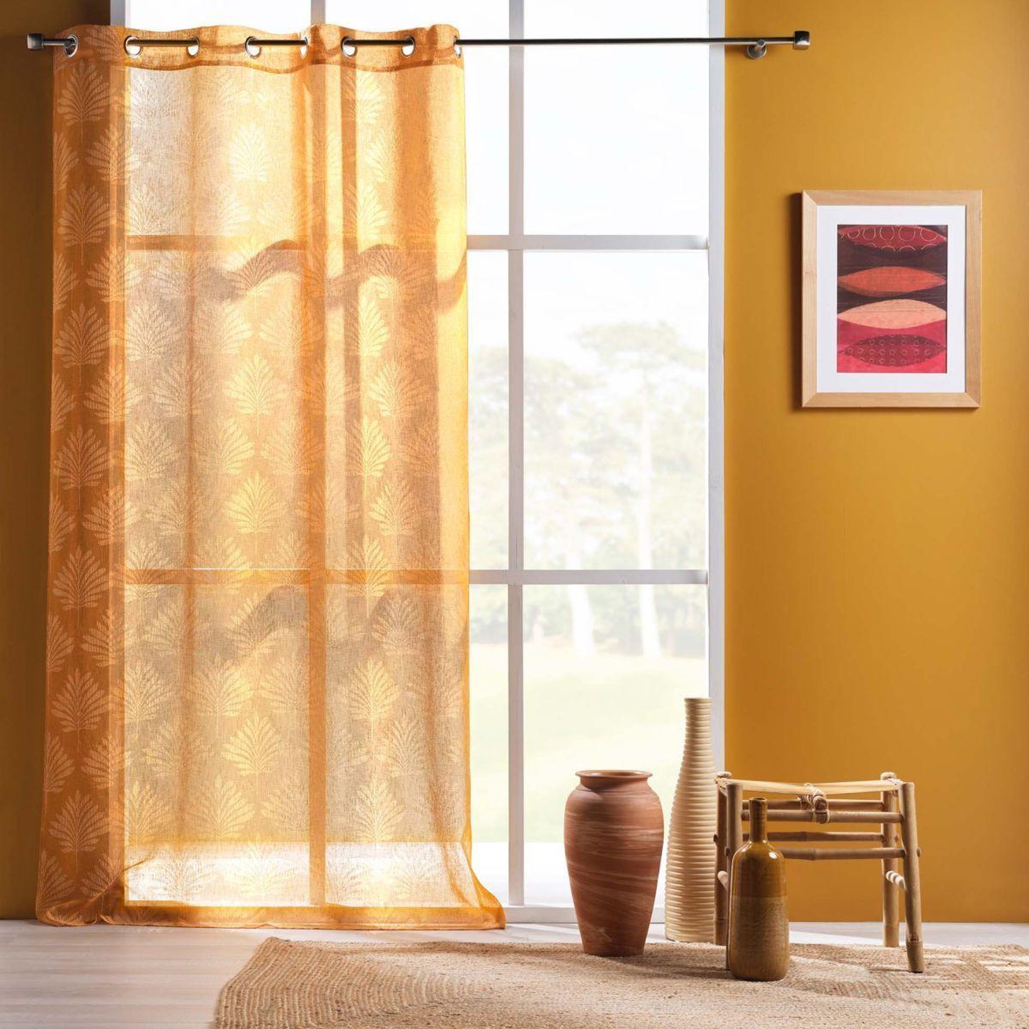 Voir la diapositive 4 : Douceur d'Intérieur Rideau voilage à œillets  levita  140x240cm ocre