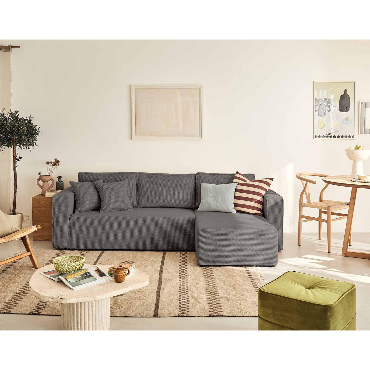 BEST MOBILIER Topaze - canapé d'angle réversible - 4 places - convertible avec coffre - en velours texturé