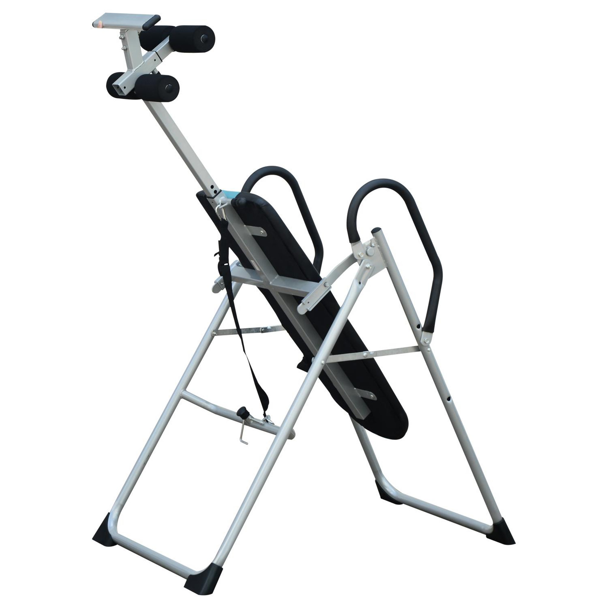 Voir la diapositive 4 : HOMCOM Table d'inversion de musculation pliable ceinture de sécurité réglable acier coloris argent noir