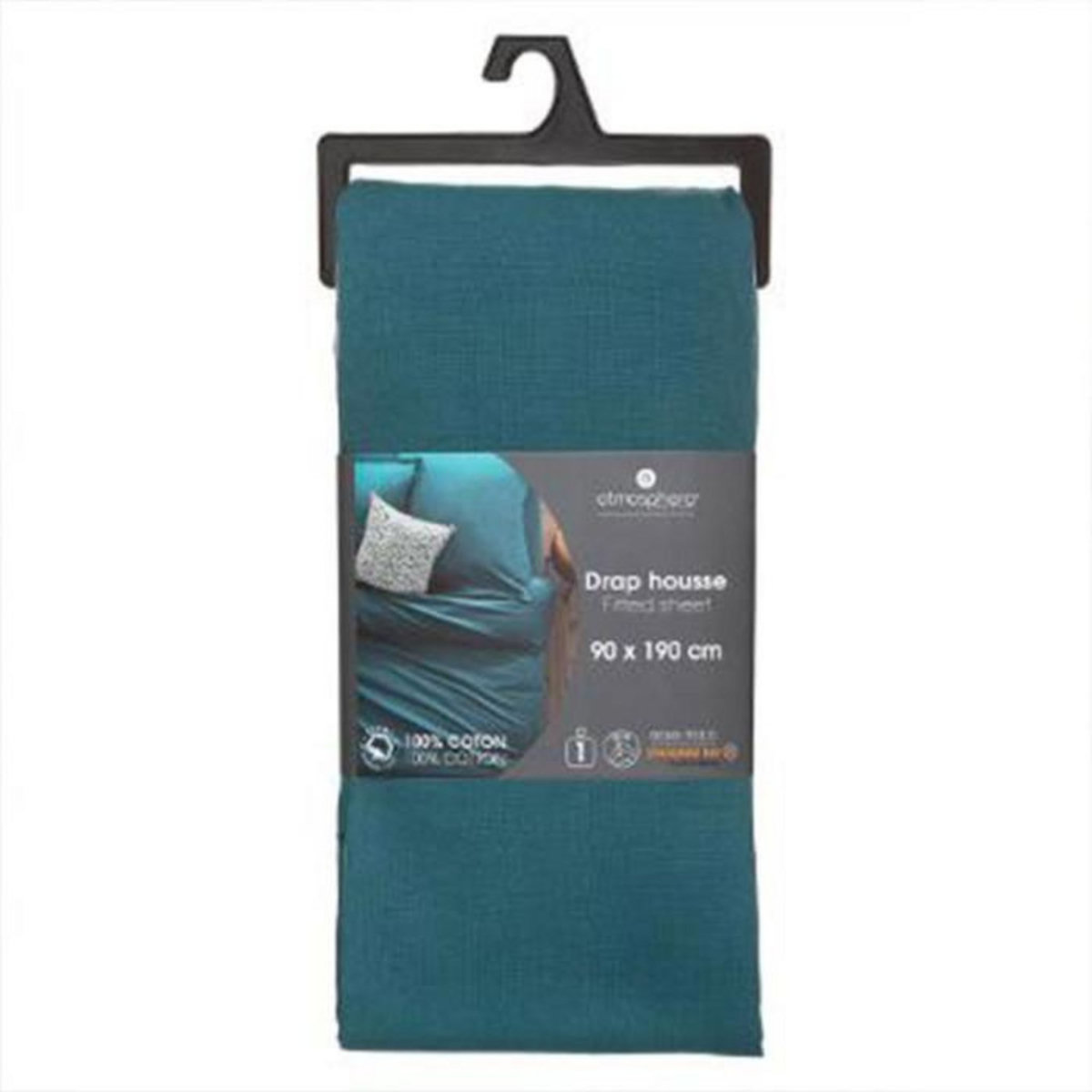 ATMOSPHERA Drap Housse  Intérieur  90x190cm Bleu Canard