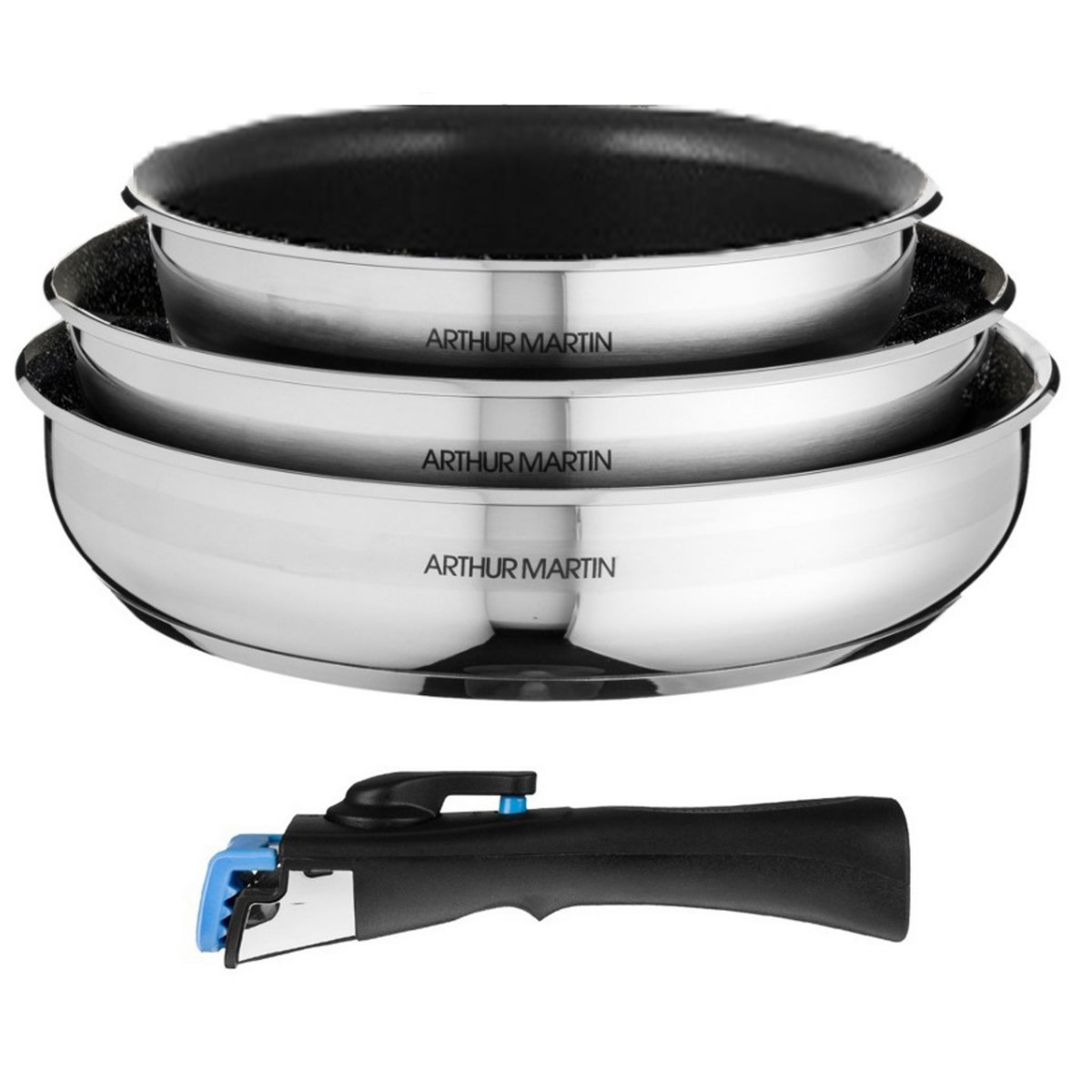 Arthur Martin Set de 3 poêles inox tous feux dont induction