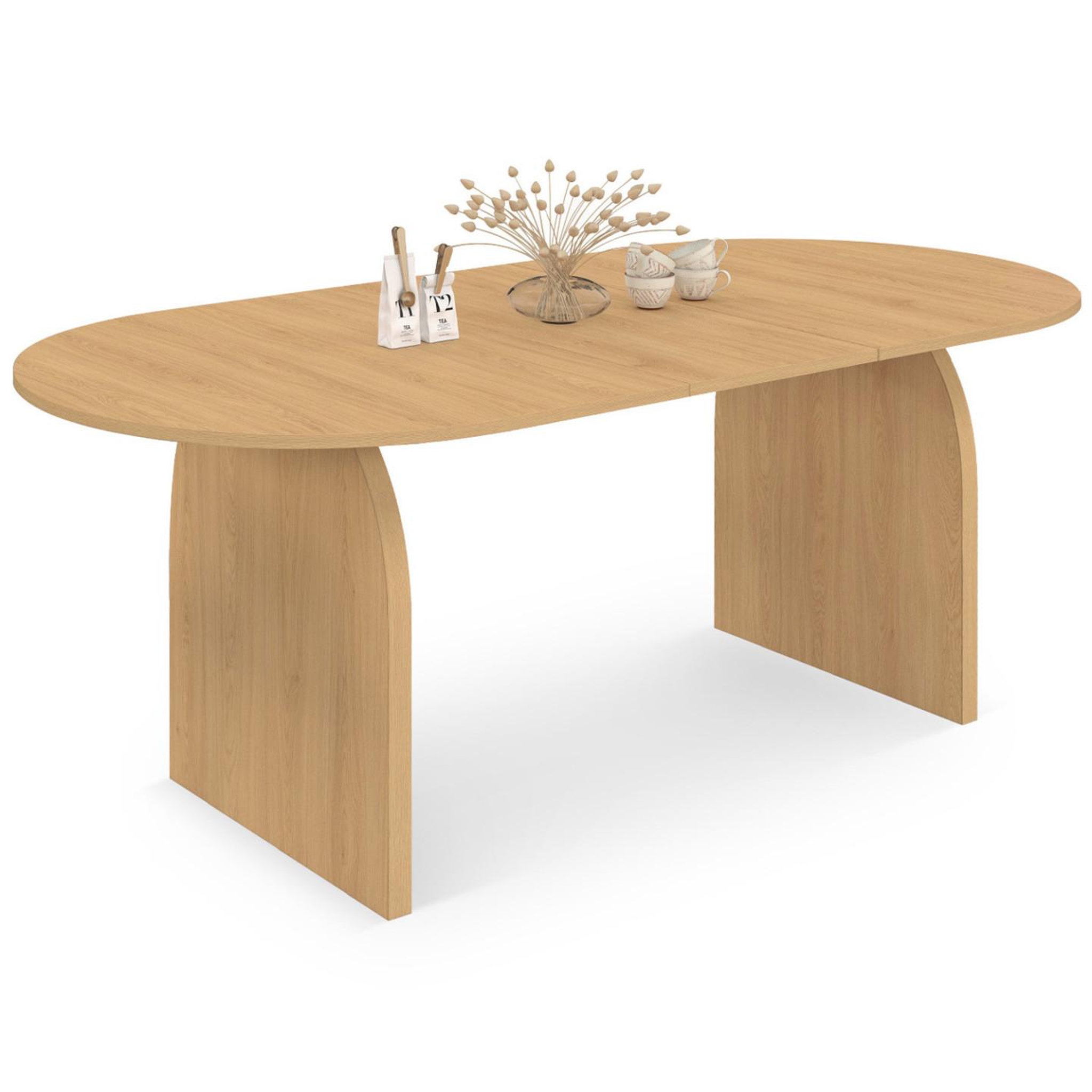 ID MARKET Table à manger extensible japandi ovale edith 6-10 personnes en bois façon hêtre 160 - 200 cm