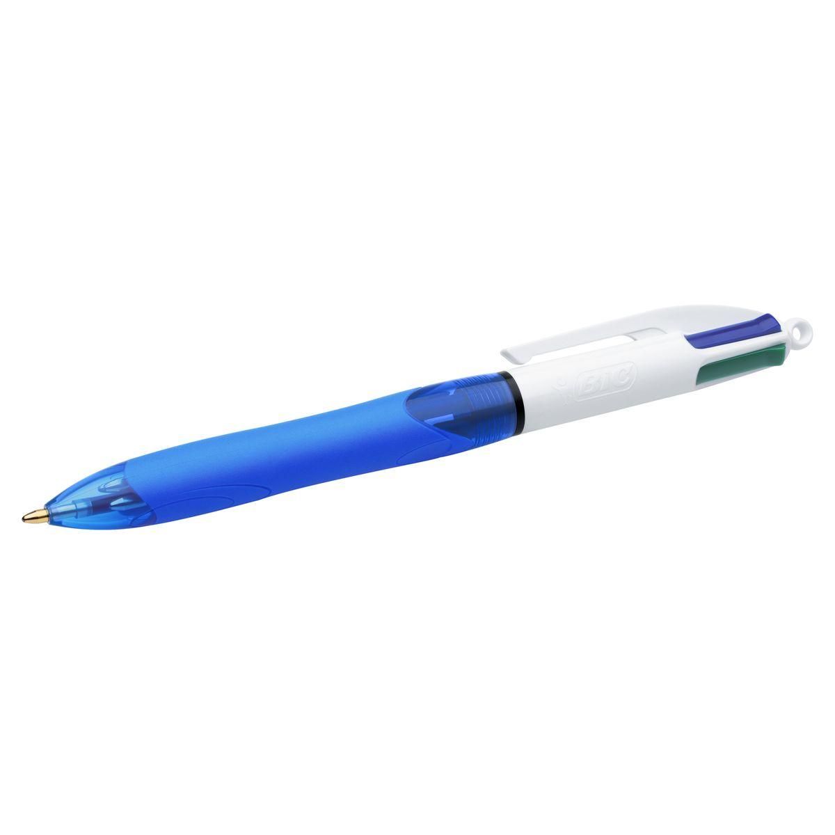 BIC Stylo bille 4 couleurs rétractable pointe moyenne GRIP bleu