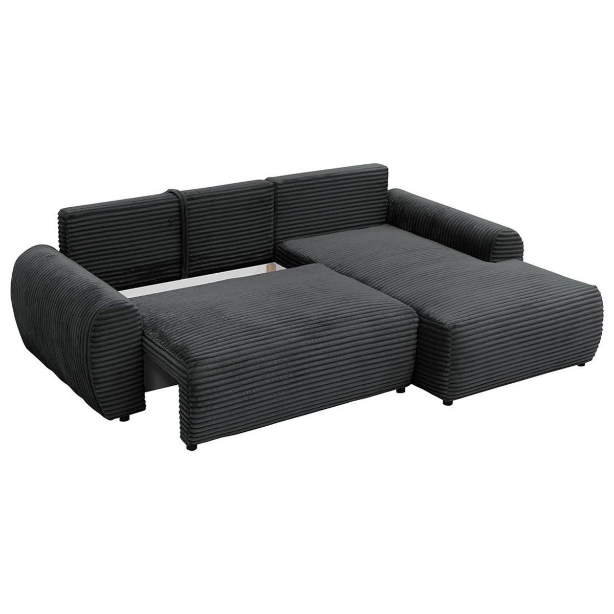 BEST MOBILIER Silvano - canapé d'angle droit 4 places convertible avec coffre en velours côtelé grosses côtes