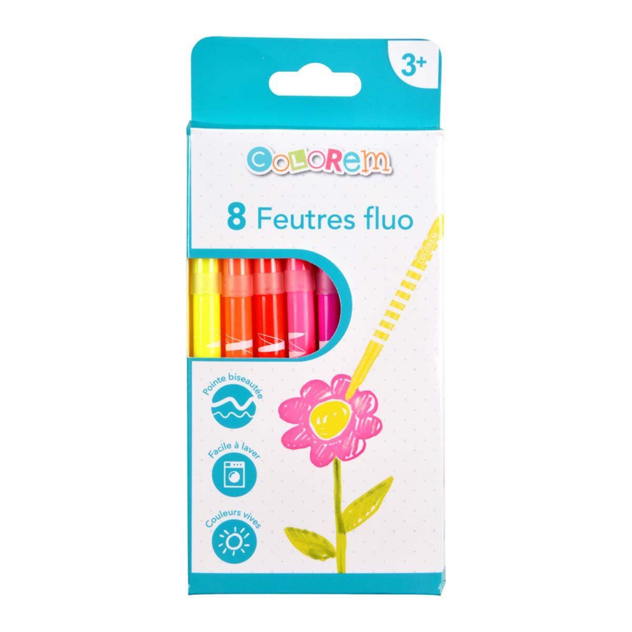 Voir la diapositive 2 : HOMEA Lot de 8 feutres pointe fine  fluo  multicolore
