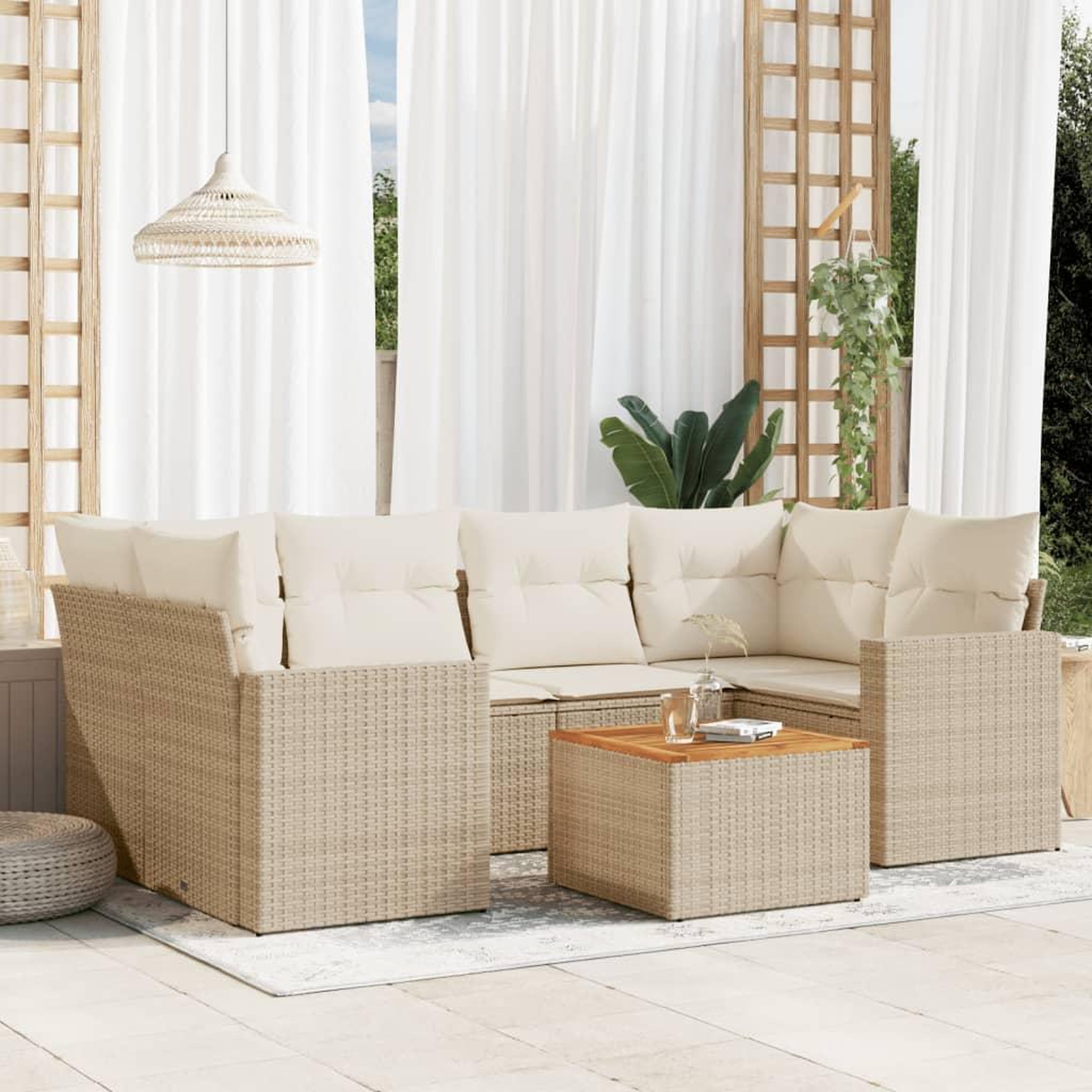VIDAXL Salon de jardin avec coussins 7 pcs beige resine tressee