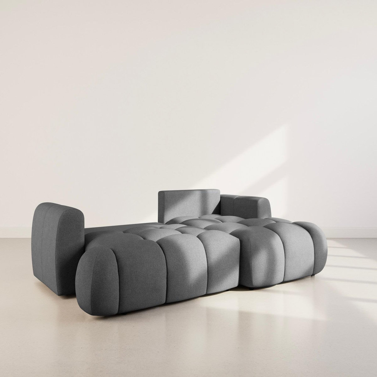 BEST MOBILIER Yulin - canapé d'angle droit 4 places convertible avec coffre en tissu bouclette
