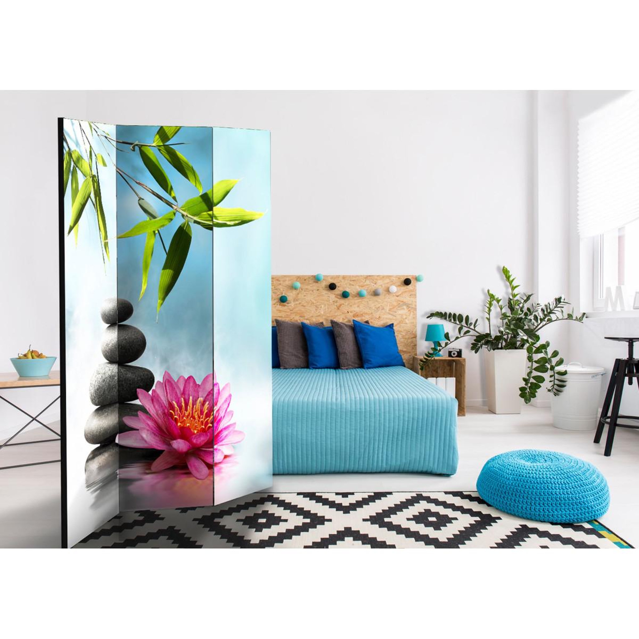 Voir la diapositive 2 : Paris Prix Paravent 3 volets  water lily & zen stones  135x172cm