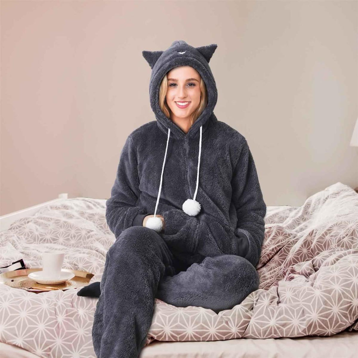 Paris Prix Combinaison Pyjama Adulte  Chat  Noir
