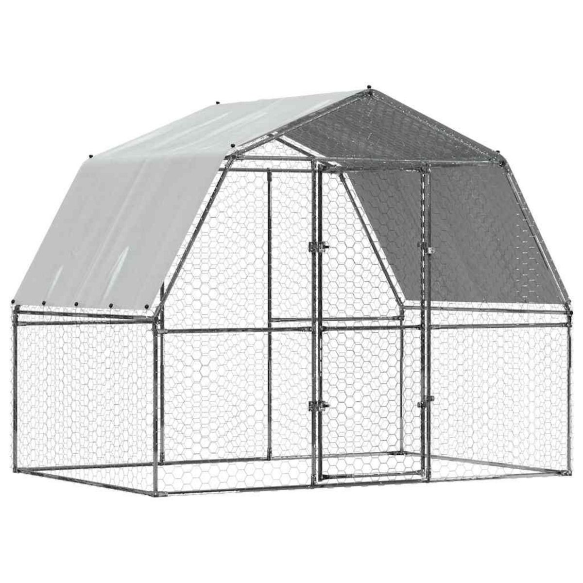 VIDAXL Cage a poules avec toit et porte argente acier galvanise