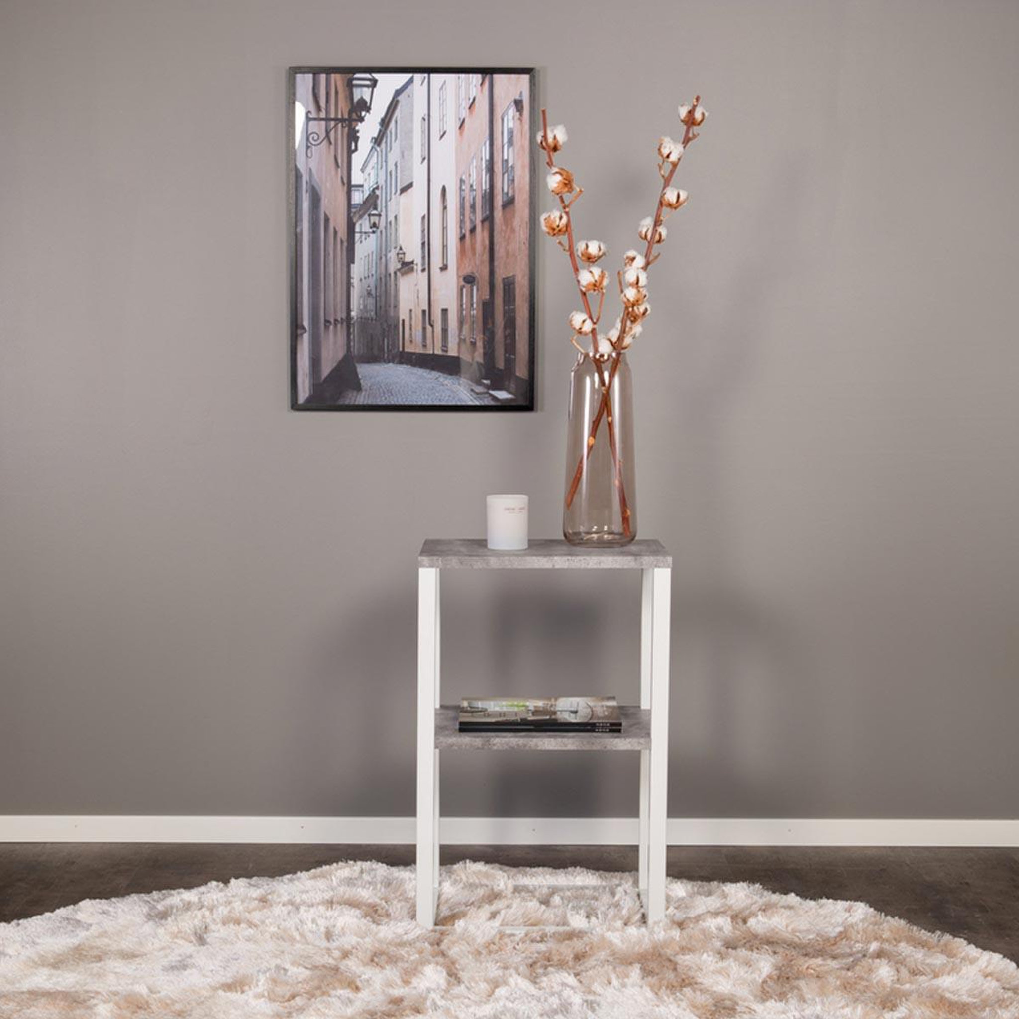 Voir la diapositive 4 : Paris Prix Table de chevet double  rise  68cm gris & blanc