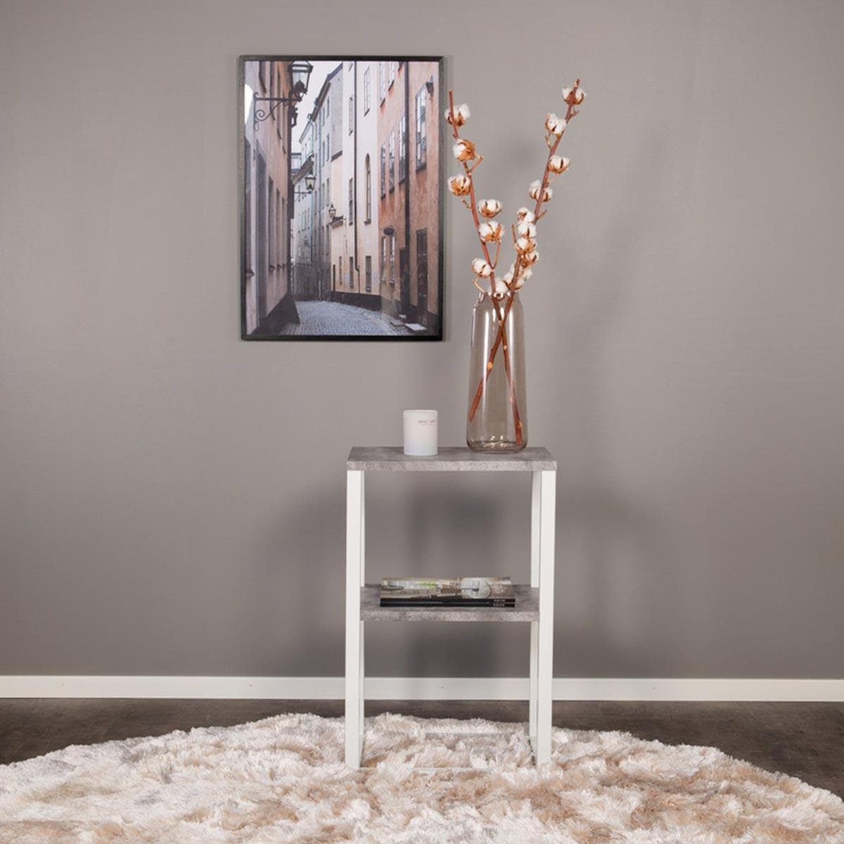 Paris Prix Table de Chevet Double  Rise  68cm Gris & Blanc