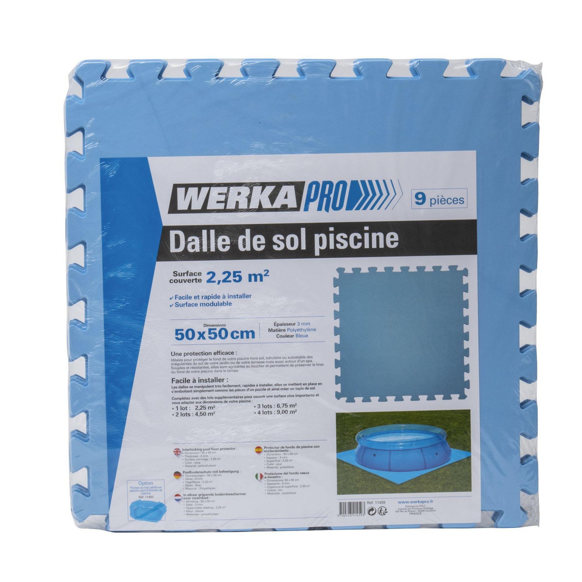 WERKAPRO Lot de 9 dalles de sol piscine 50x50cm  2,25m2  épaisseur 3mm 9 pièces WERKA PRO