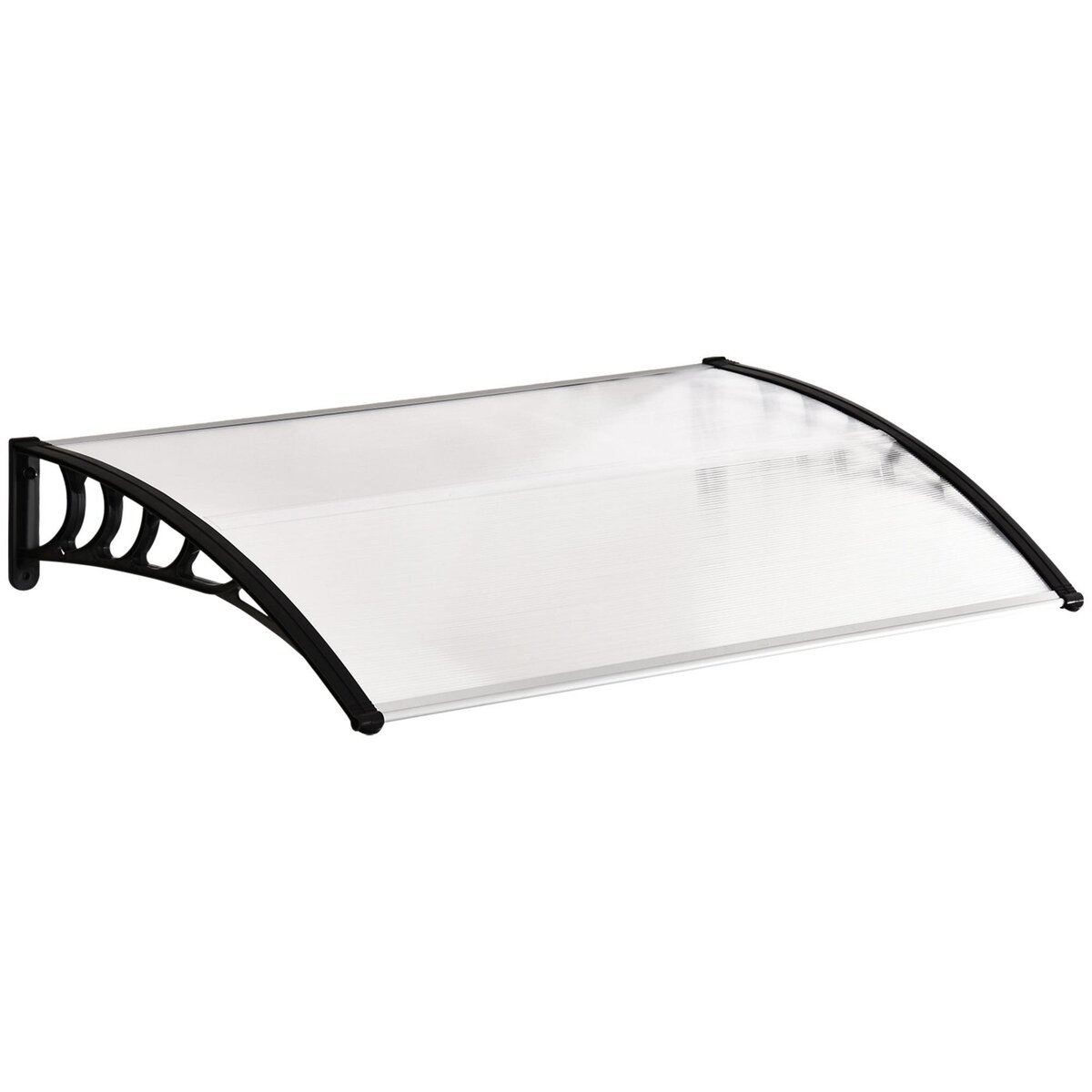 OUTSUNNY Auvent marquise de porte design voûté arrondi dim. 150L x 90l x 25H cm polycarbonate PP noir