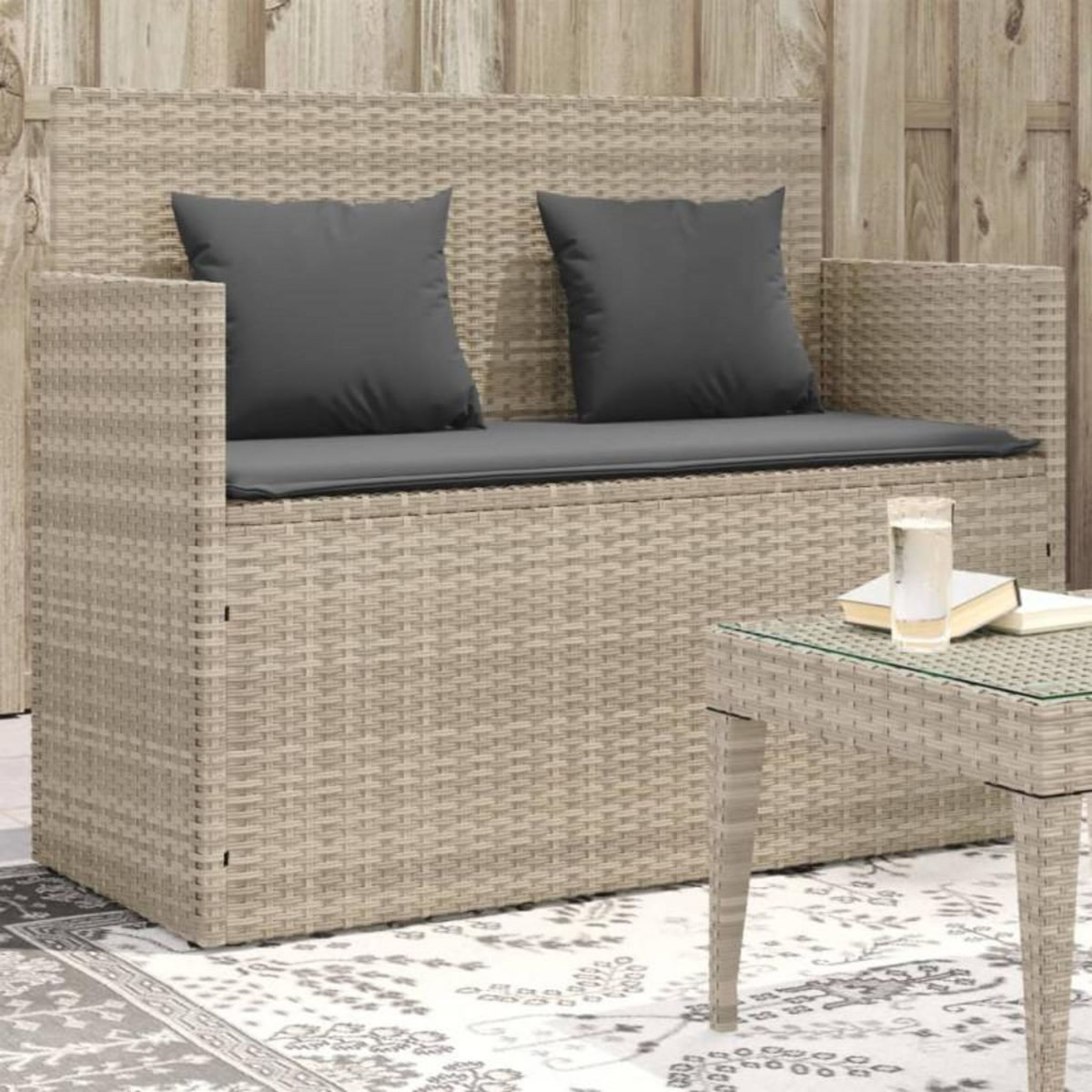 VIDAXL Banc de jardin avec coussins gris clair résine tressée