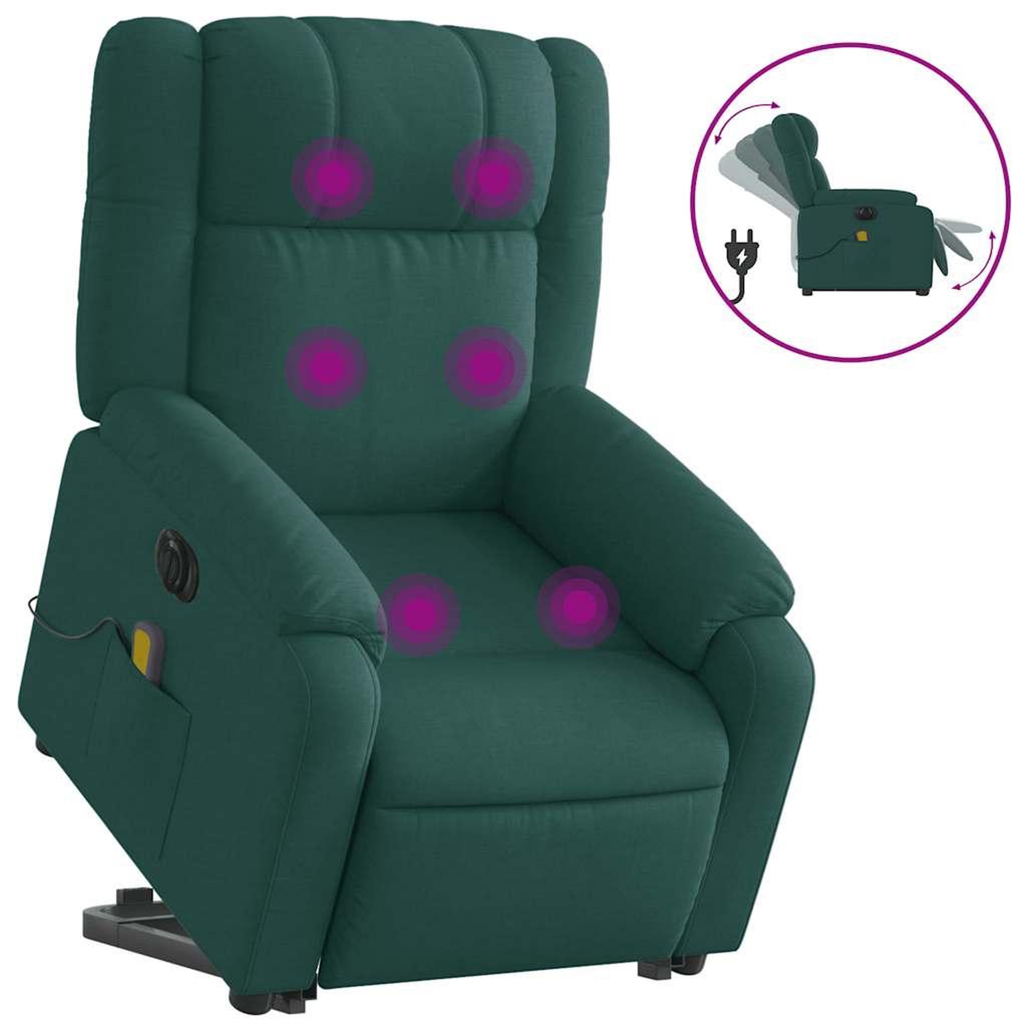 Voir la diapositive 2 : VIDAXL Fauteuil inclinable de massage electrique Vert fonce Tissu