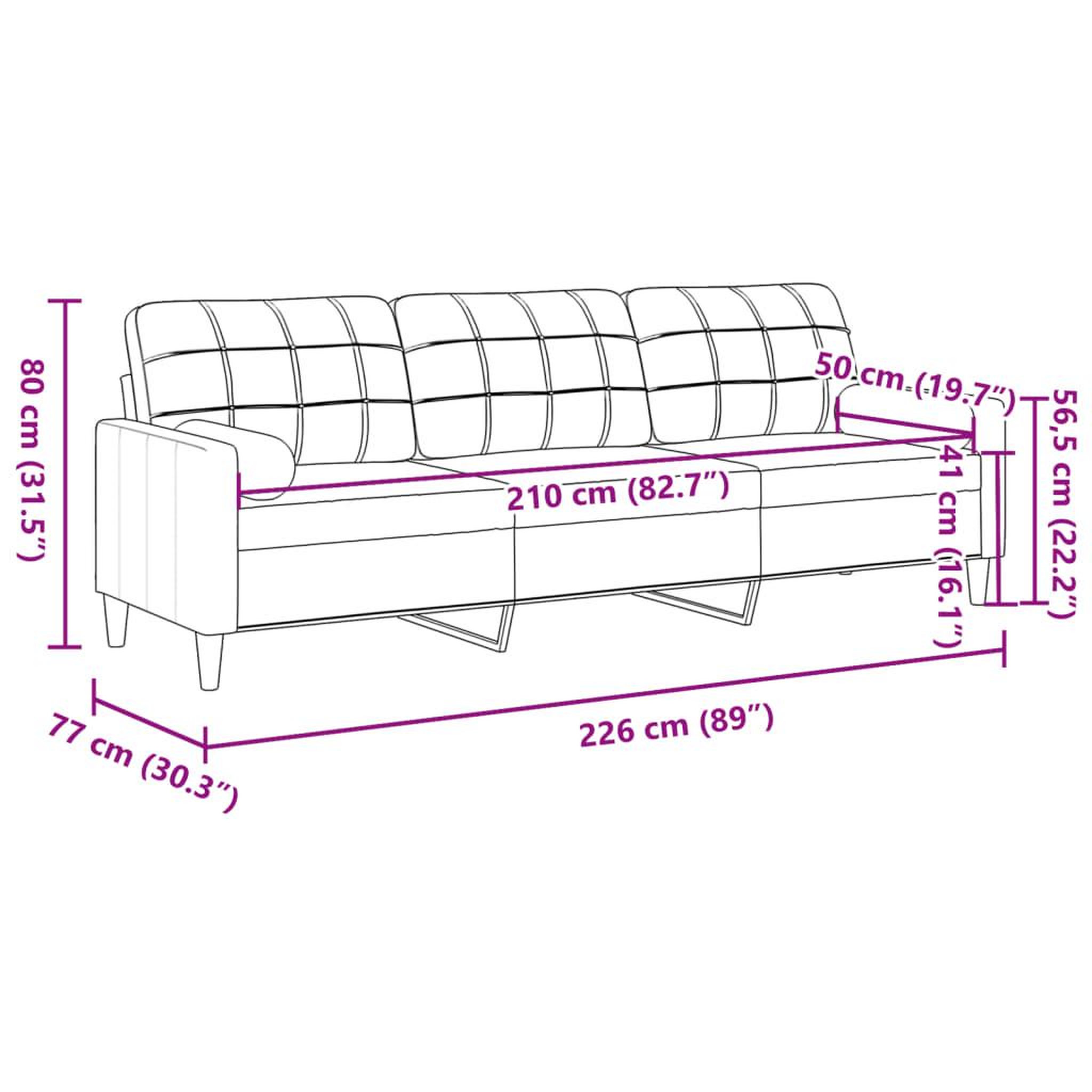 Voir la diapositive 6 : VIDAXL Canape 3 places avec oreillers decoratifs rose 210 cm velours