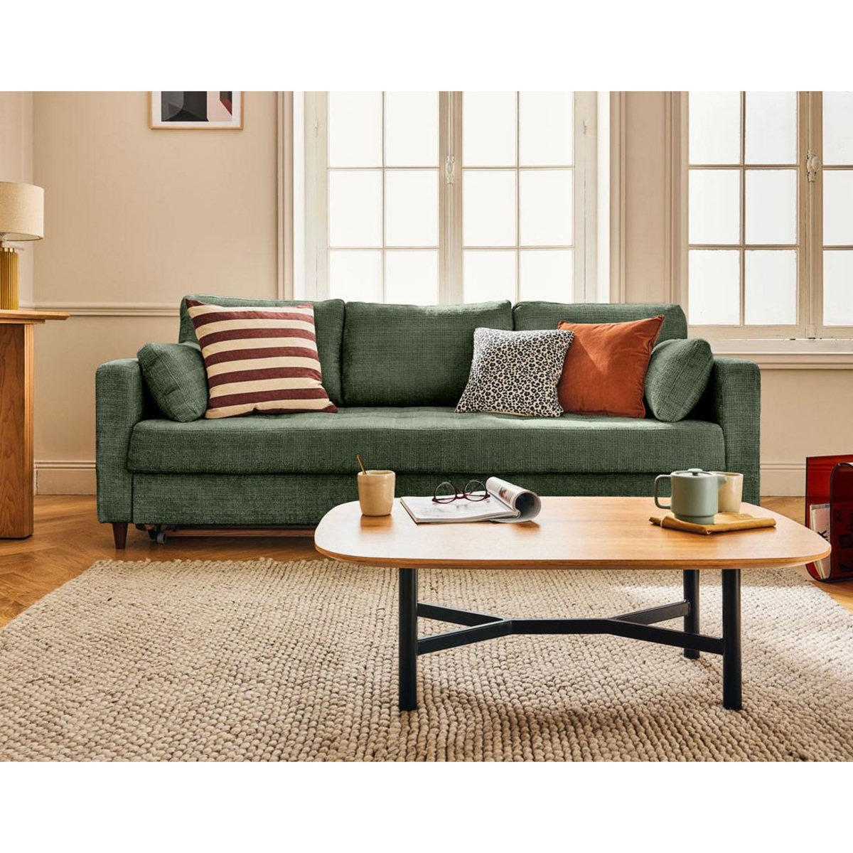 LISA DESIGN Anna - canapé droit 3 places convertible avec poche en velours texturé