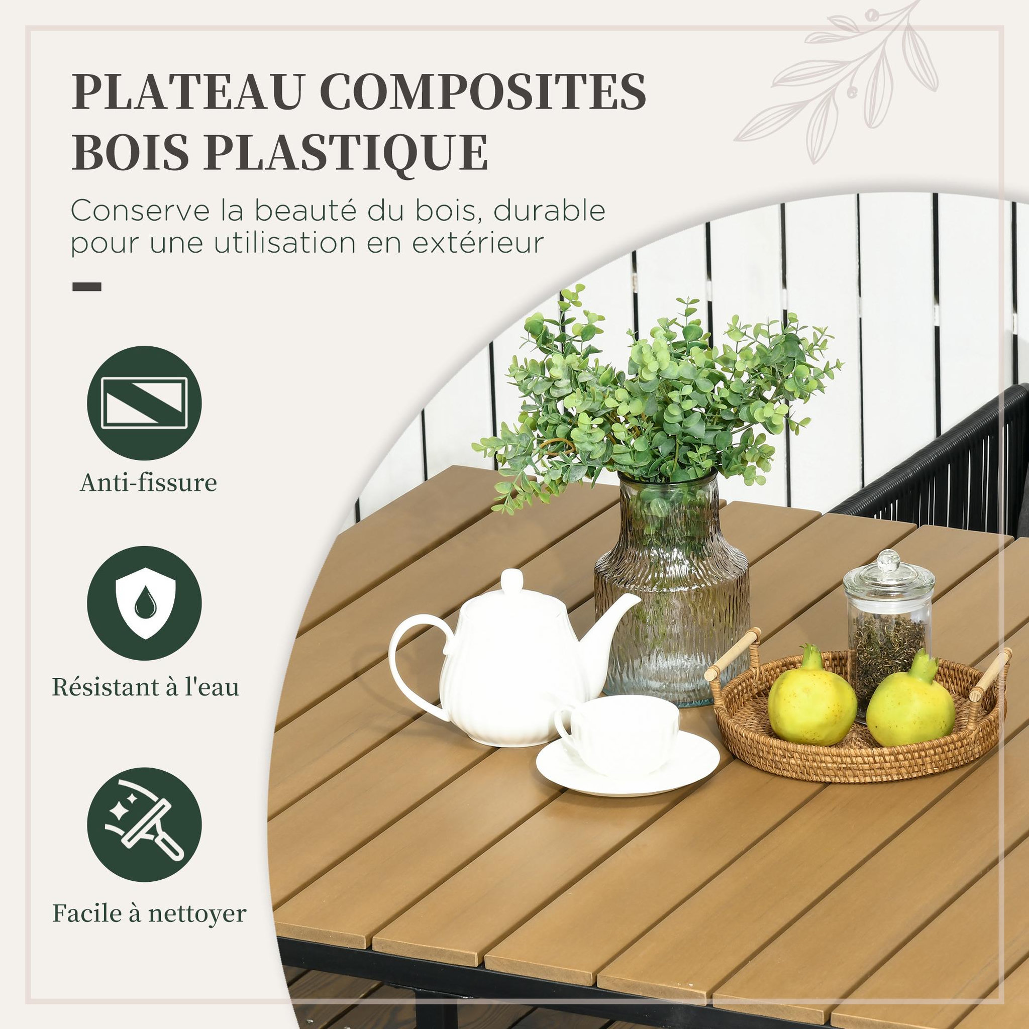 Voir la diapositive 5 : OUTSUNNY Salon de jardin 4 personnes encastrable avec coussins zippés déperlants métal résine noir effet bois