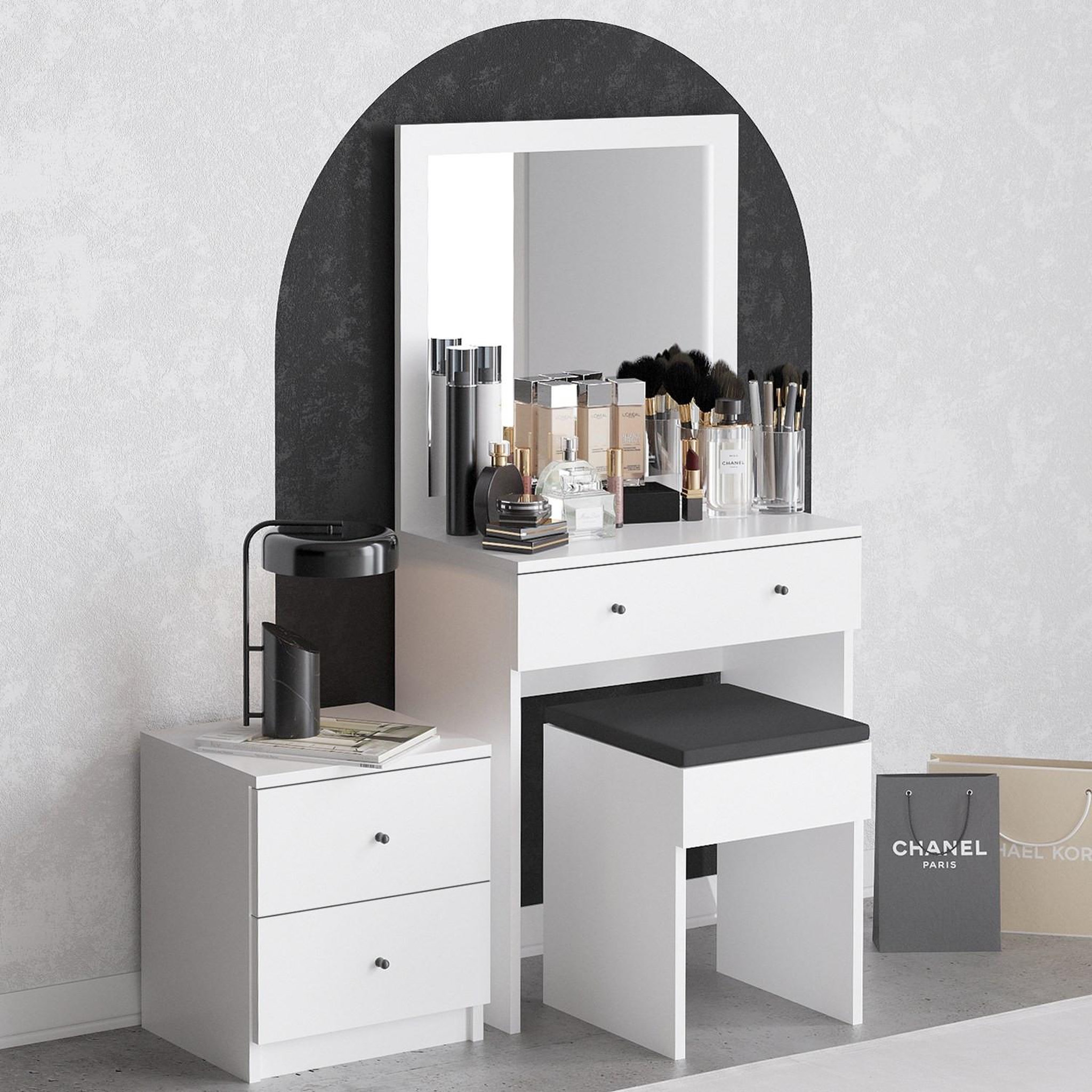 Voir la diapositive 3 : Habitat et Jardin Ensemble de coiffeuse en bois  nice  - 65 x 35 x 139 cm - blanc