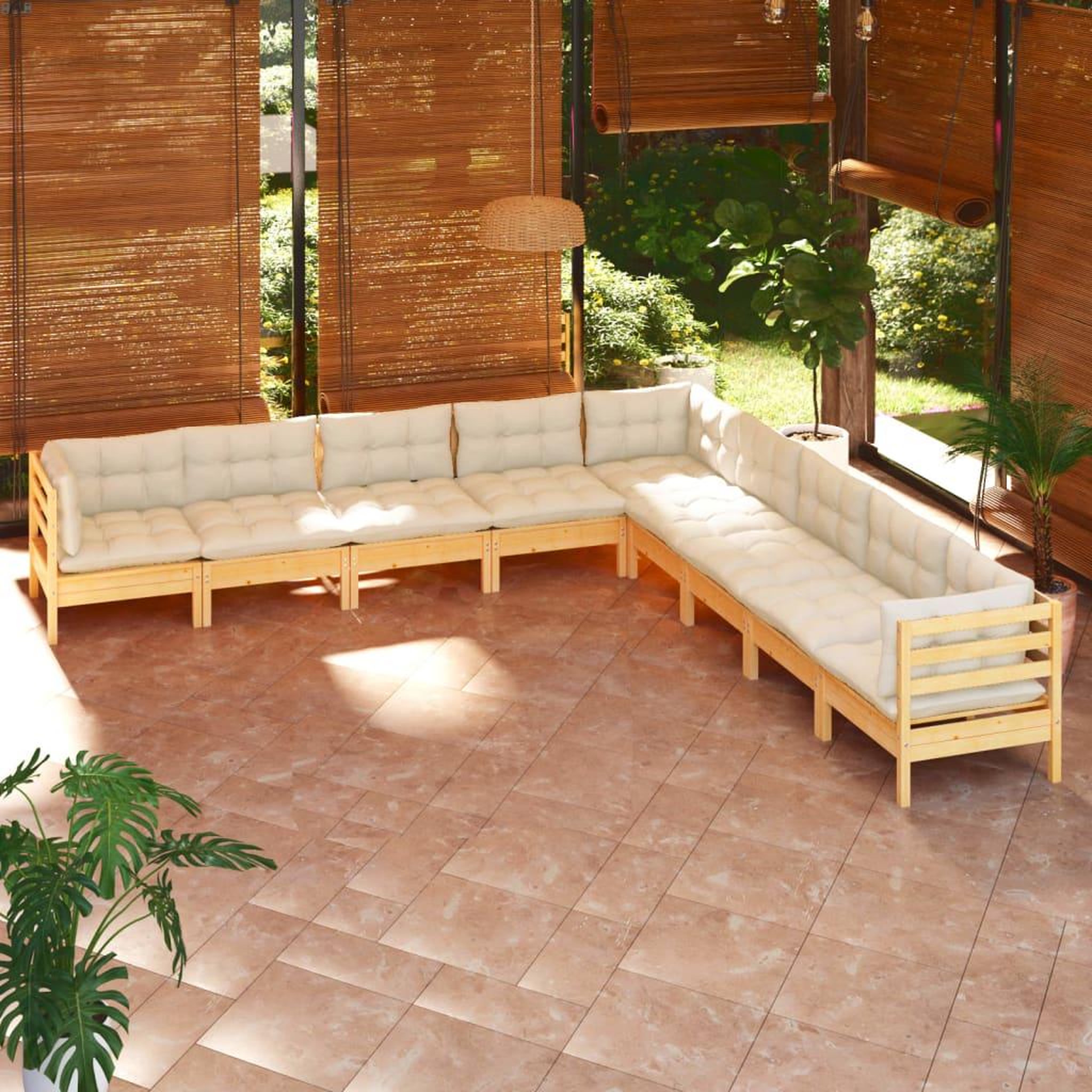 Voir la diapositive 1 : VIDAXL Salon de jardin 9 pcs avec coussins creme bois de pin massif