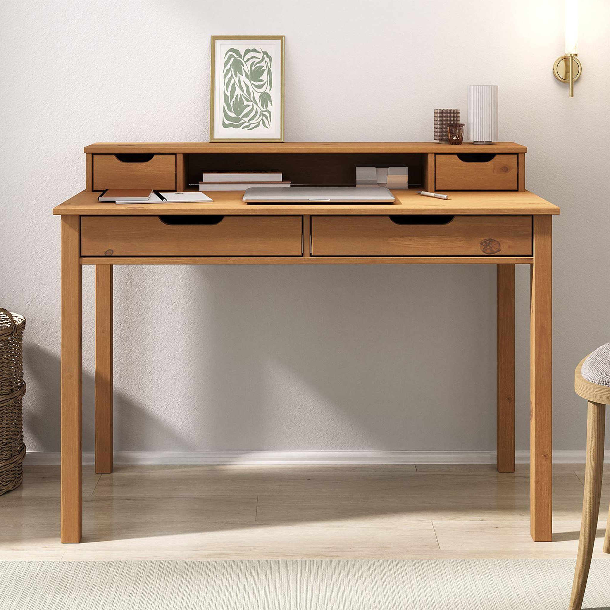 Voir la diapositive 2 : IDIMEX Bureau raul l 114 cm avec 4 tiroirs en bois massif