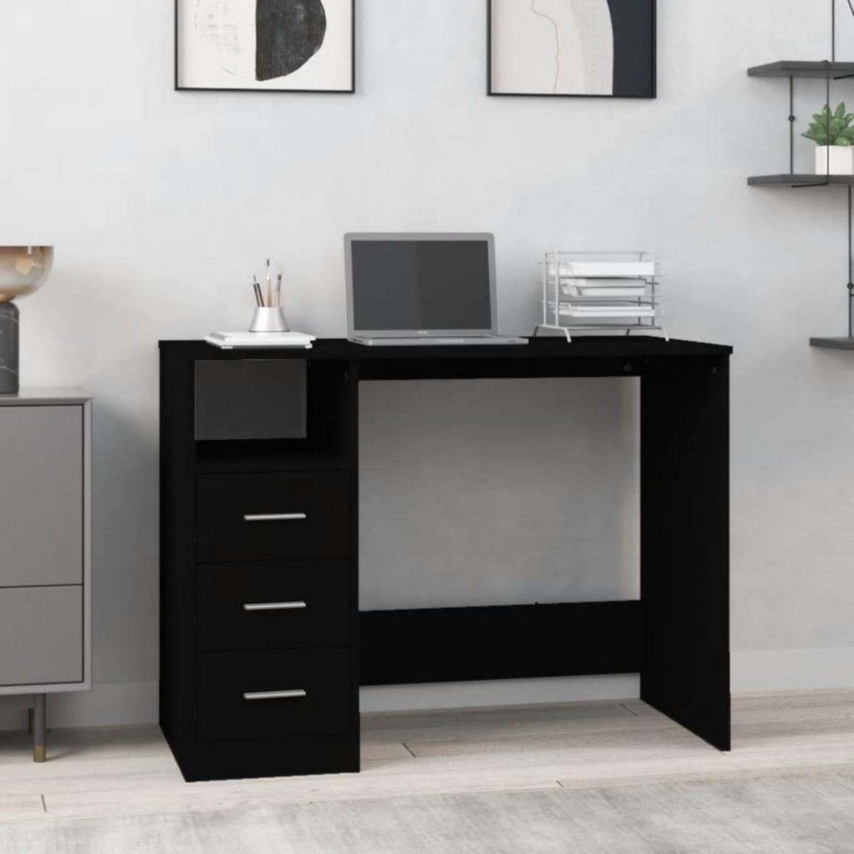 VIDAXL Bureau avec tiroirs Noir 102x50x76 cm Bois d'ingenierie
