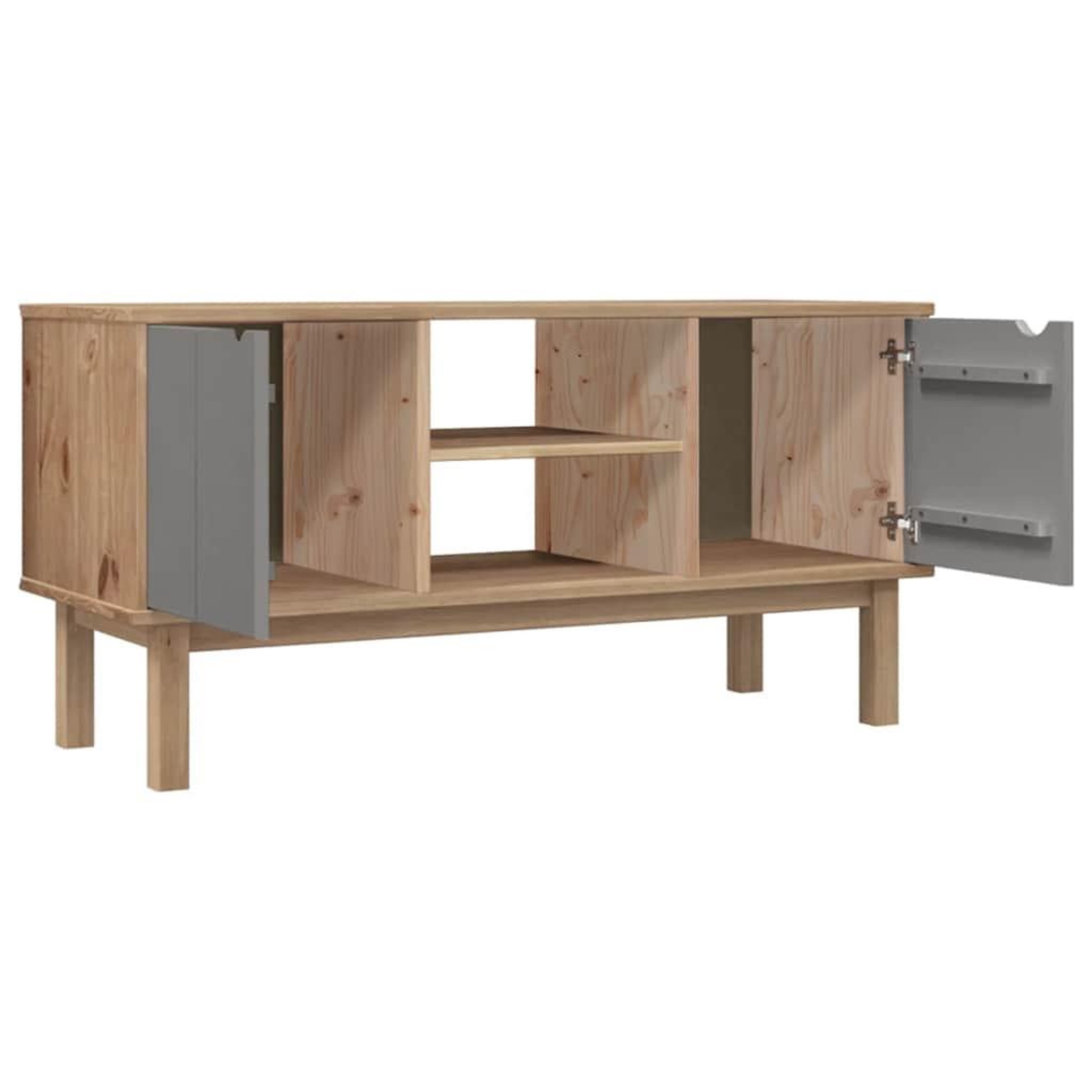 Voir la diapositive 4 : VIDAXL Meuble tv otta marron et gris 113,5x43x57 cm bois massif pin