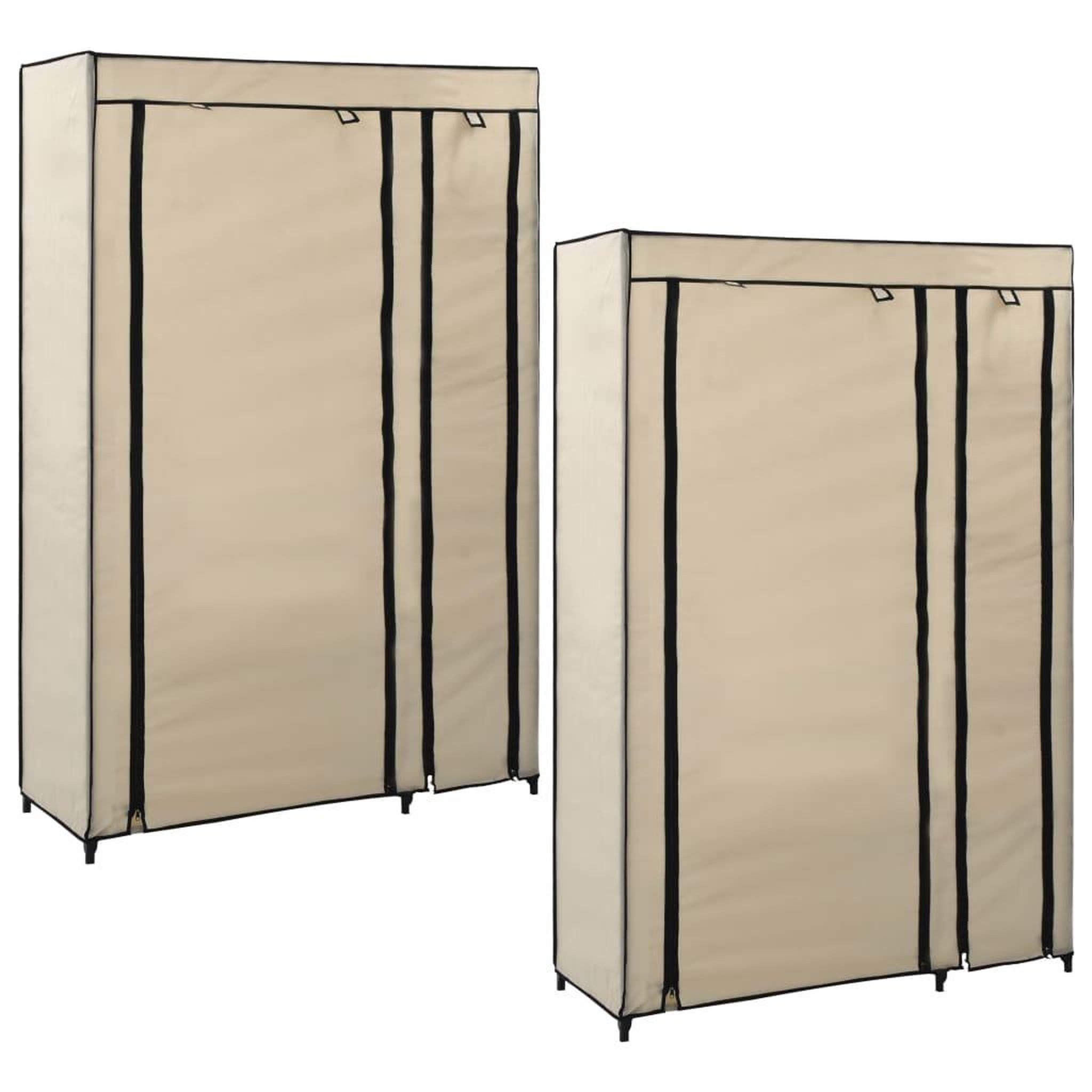 Voir la diapositive 1 : VIDAXL Garde-robes pliables 2 pcs Creme 110x45x175 cm Tissu