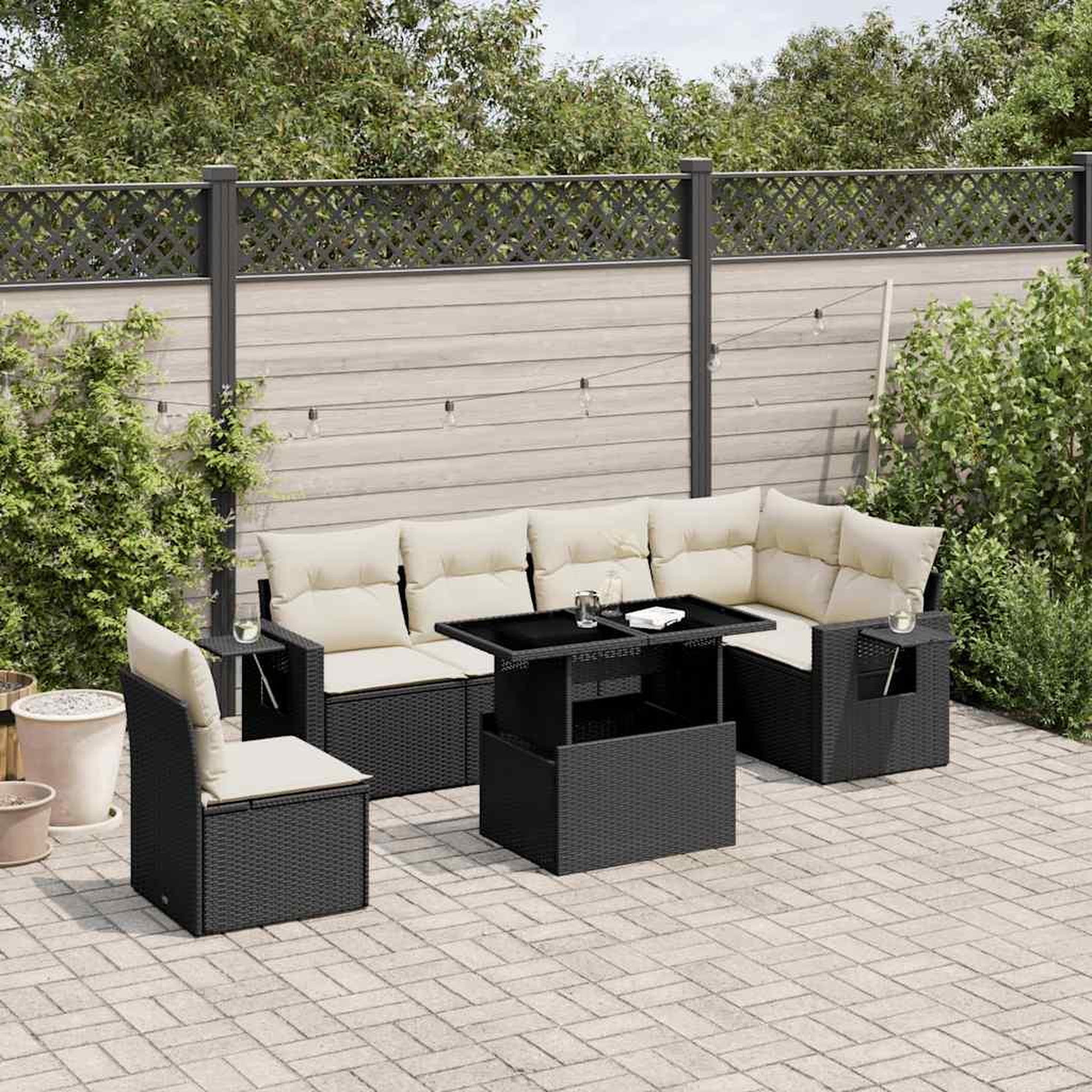 VIDAXL Salon de jardin 7 pcs avec coussins noir resine tressee