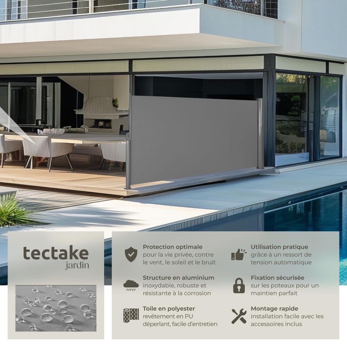 tectake Store latéral Brise-vue en Aluminium gris