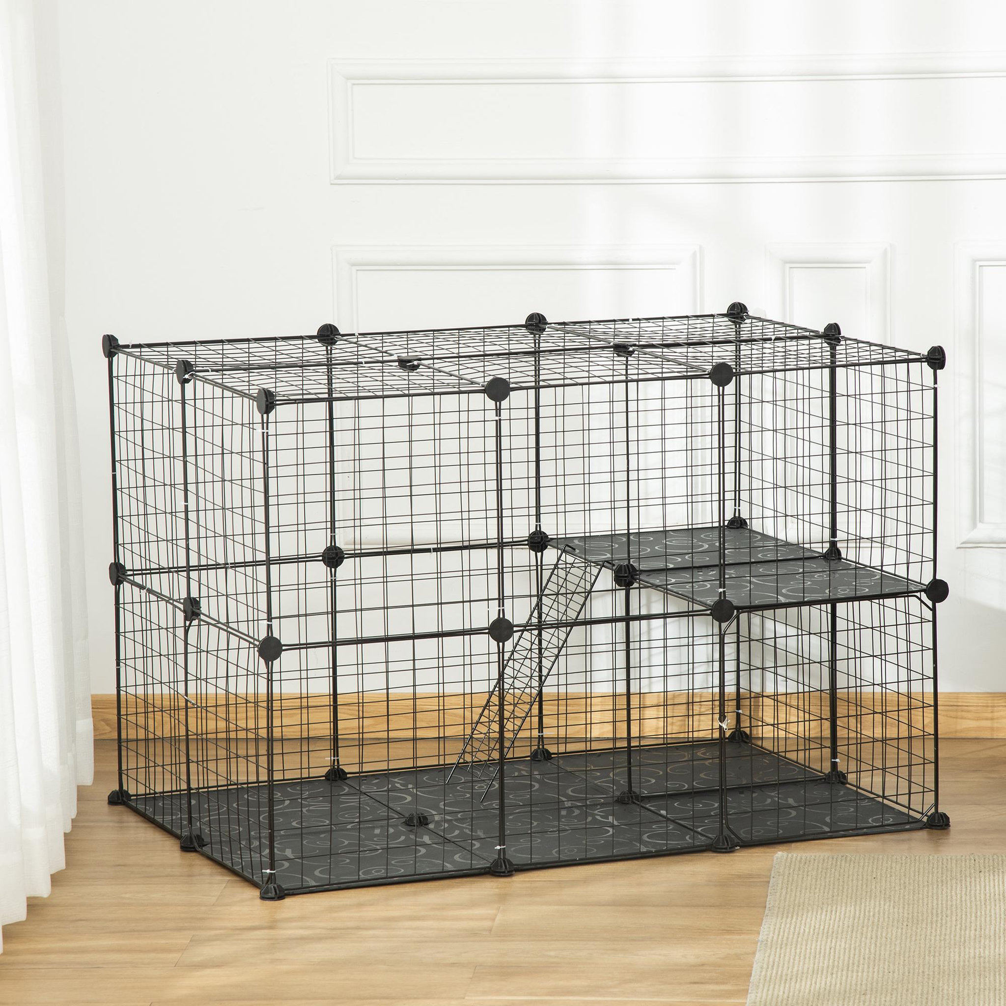 Voir la diapositive 2 : PAWHUT Cage parc enclos modulable rongeurs 3 niveaux 39 panneaux fil métallique pp noir