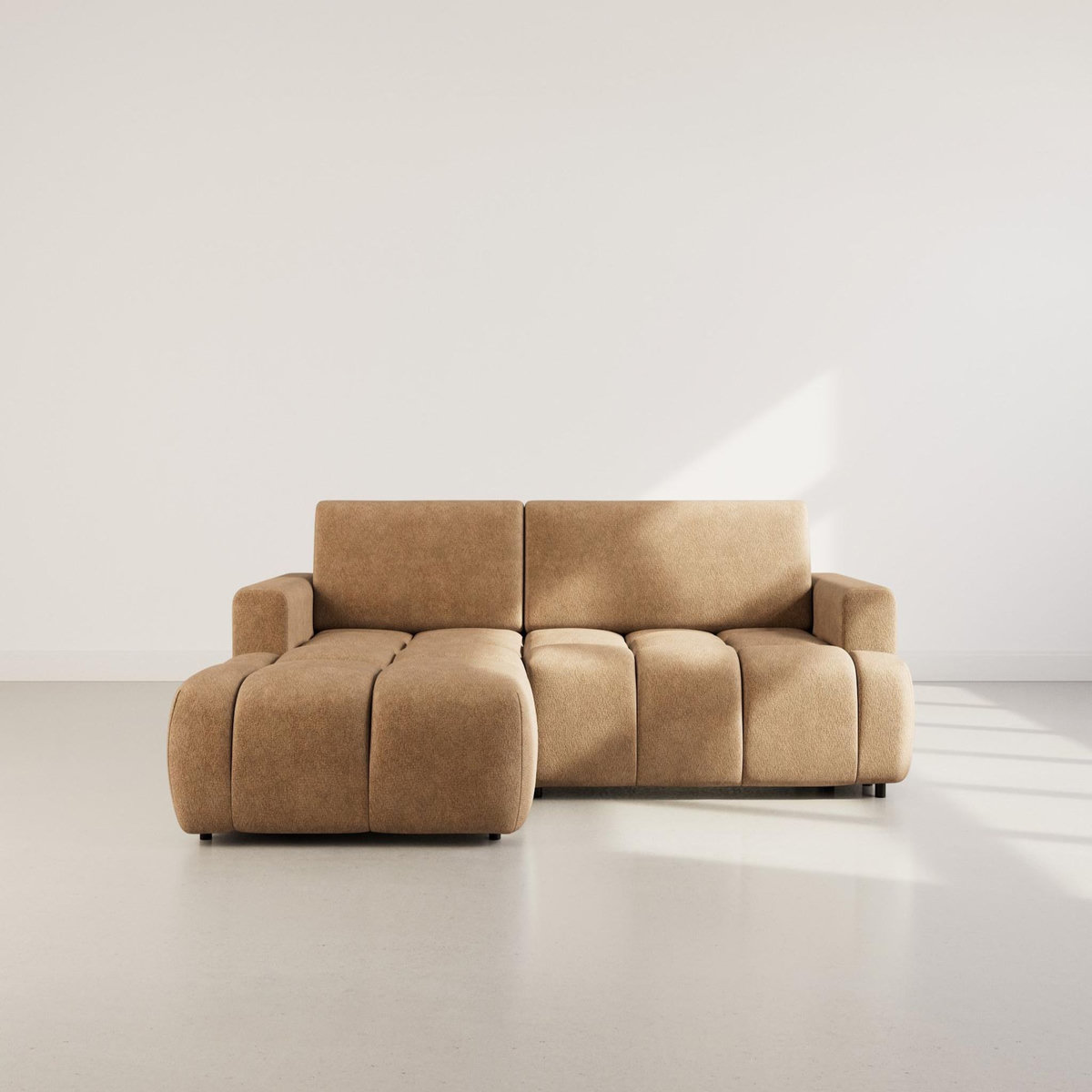 BEST MOBILIER Leonie - canapé d'angle gauche 4 places convertible avec coffre en velours texturé