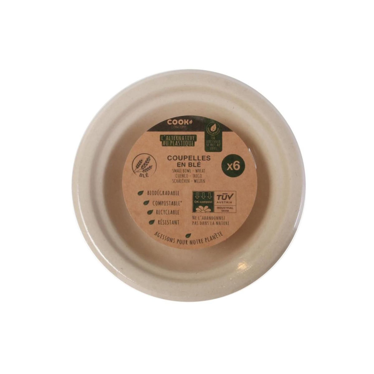 Paris Prix Lot de 6 Coupelles Rondes  Blé  15cm Beige