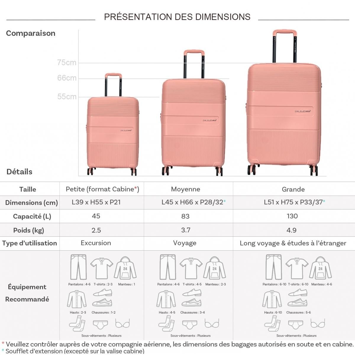 David Jones Lot 3 valises rigides dont 1 cabine TSA