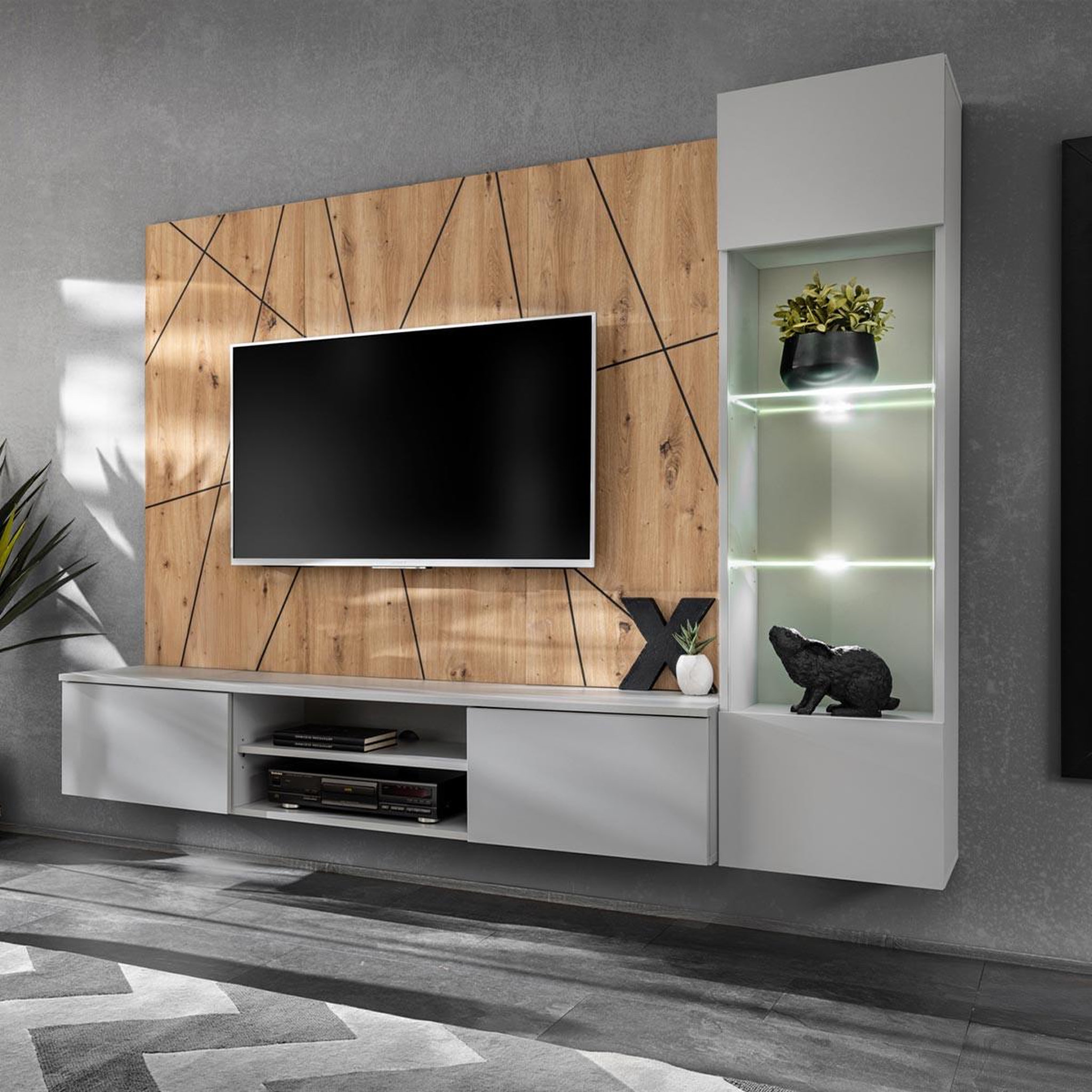 Paris Prix Ensemble meuble tv ligne  xari  200cm naturel & gris perle