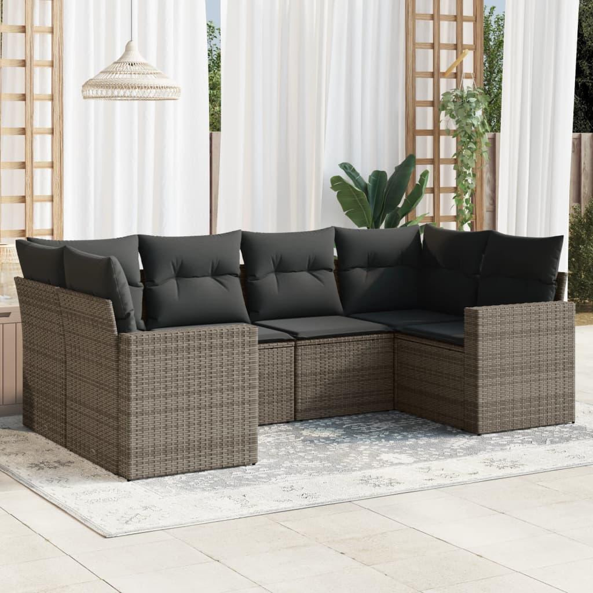 VIDAXL Salon de jardin 6 pcs avec coussins gris resine tressee