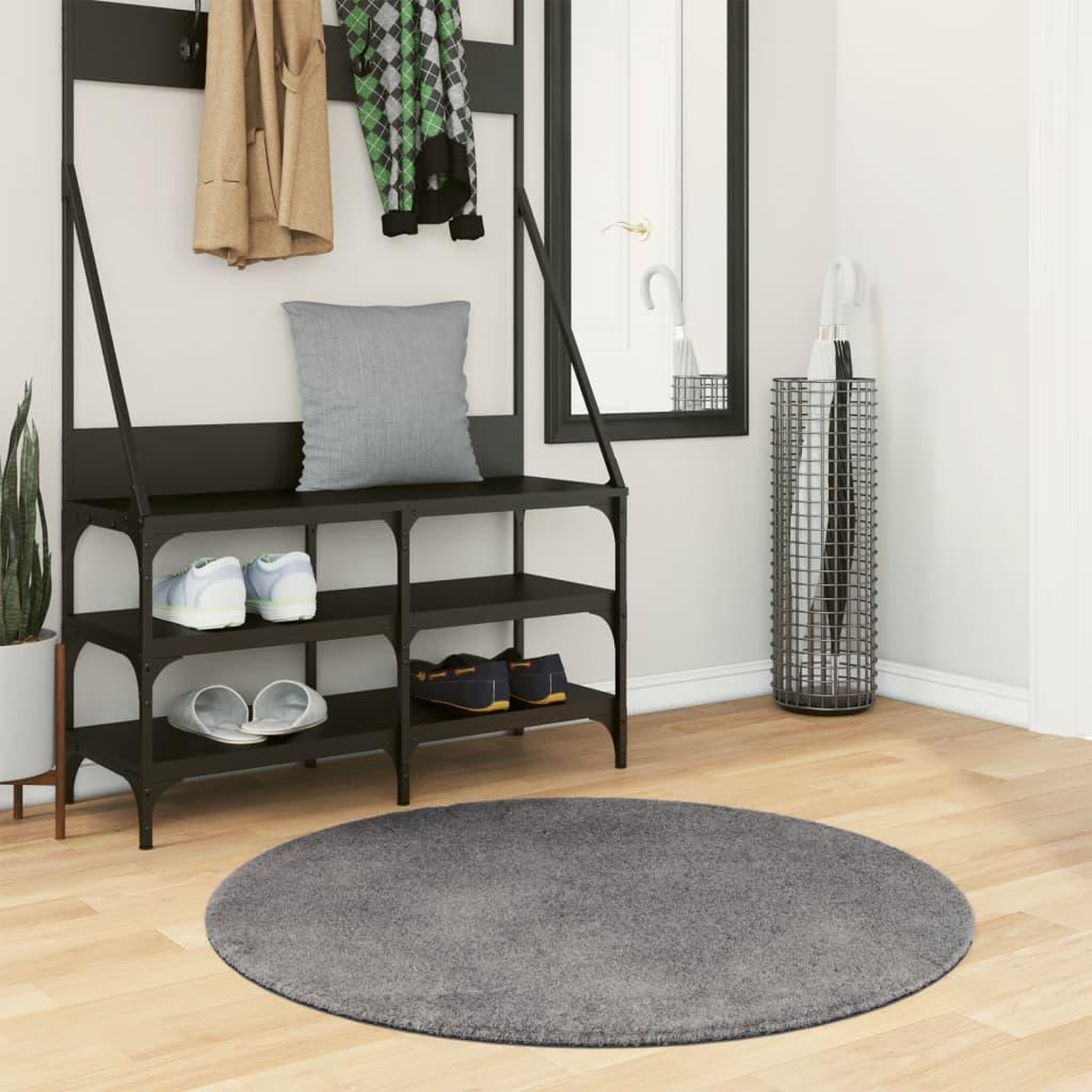 VIDAXL Tapis HUARTE a poils courts doux et lavable anthracite Ø 100 cm
