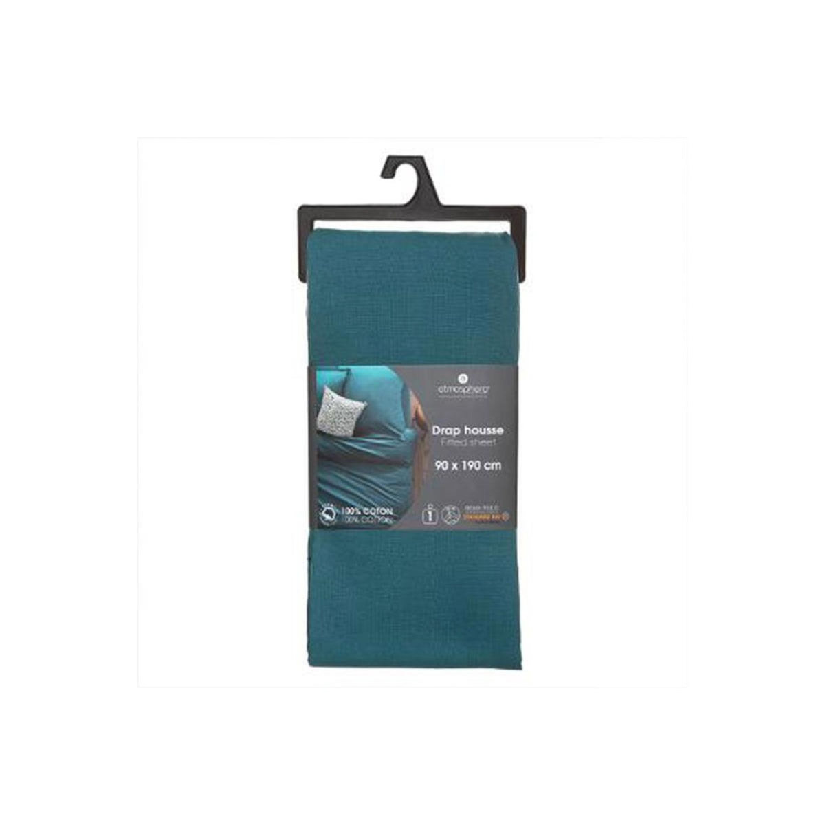 ATMOSPHERA Drap Housse  Intérieur  90x190cm Bleu Canard