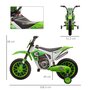 HOMCOM Moto cross électrique pour enfant 3 à 5 ans 12 V 3-8 Km/h avec roulettes latérales amovibles dim. 106,5L x 51,5l x 68H cm vert