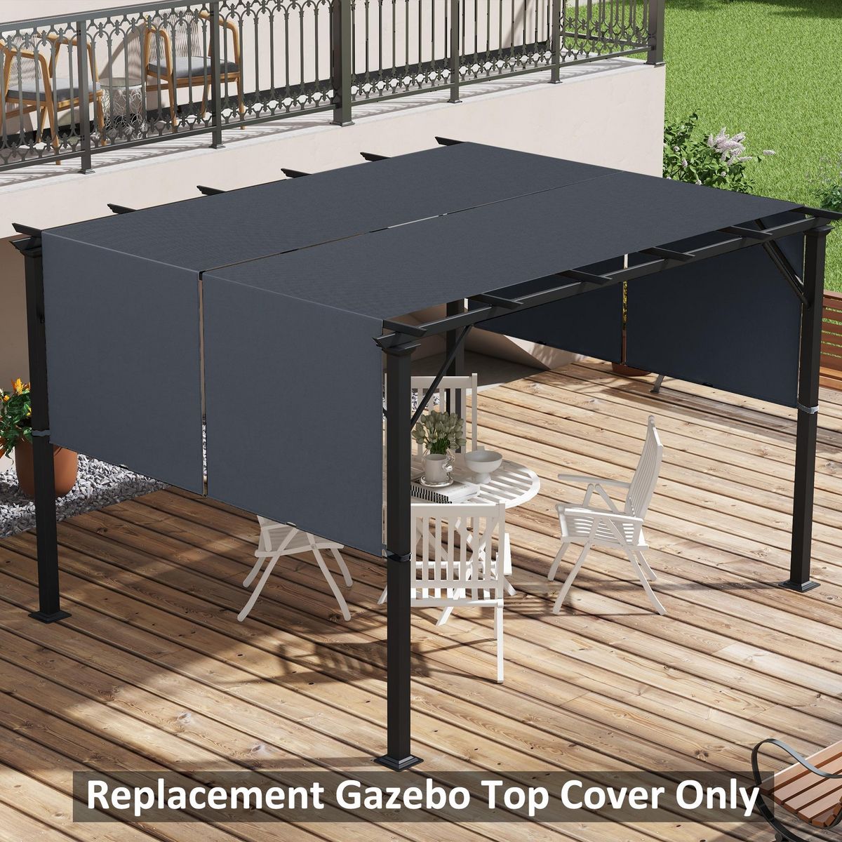 OUTSUNNY Lot de 2 toiles de rechange pergola rétractable 3 x 3 m polyester anti-UV30+ anthracite