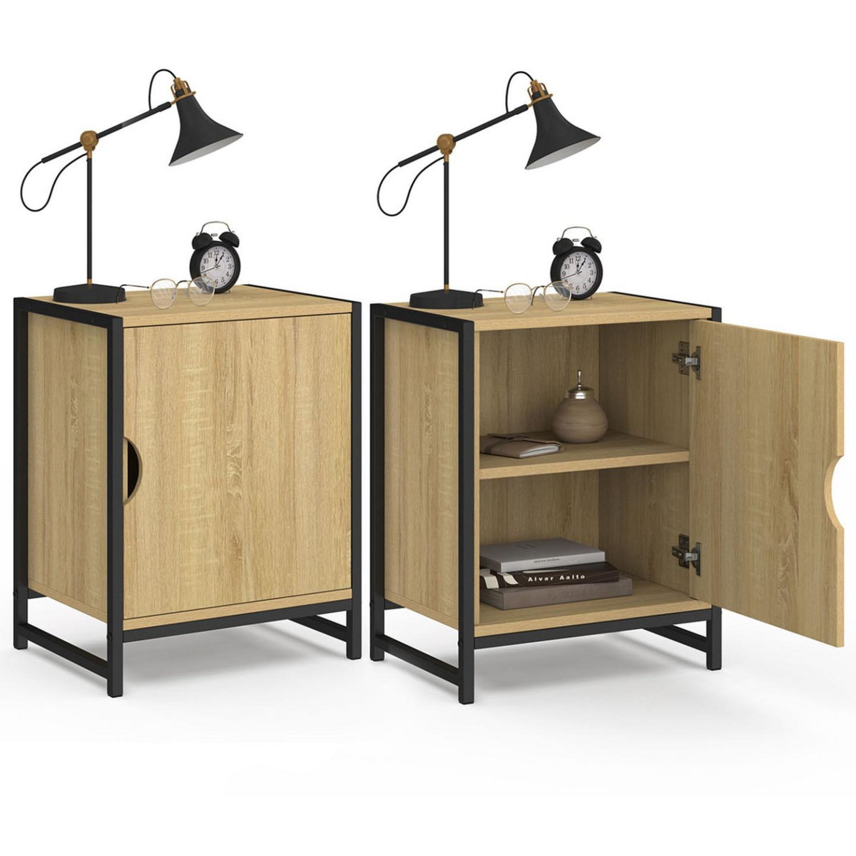 ID MARKET Lot de 2 tables de chevet DETROIT 1 porte design industriel