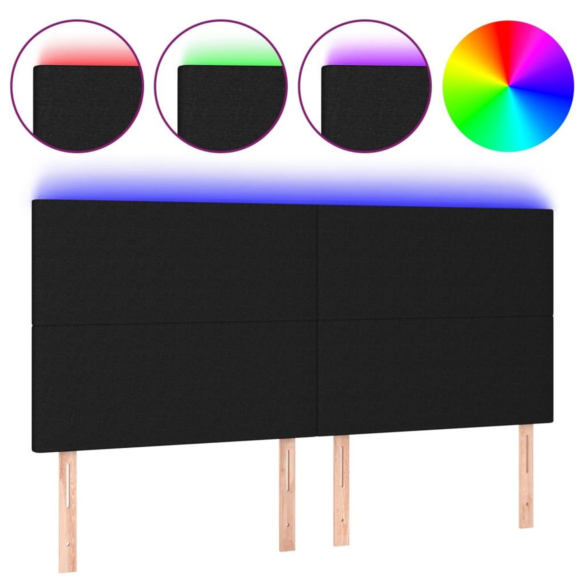 Voir la diapositive 2 : VIDAXL Tete de lit a LED Noir 200x5x118/128 cm Tissu