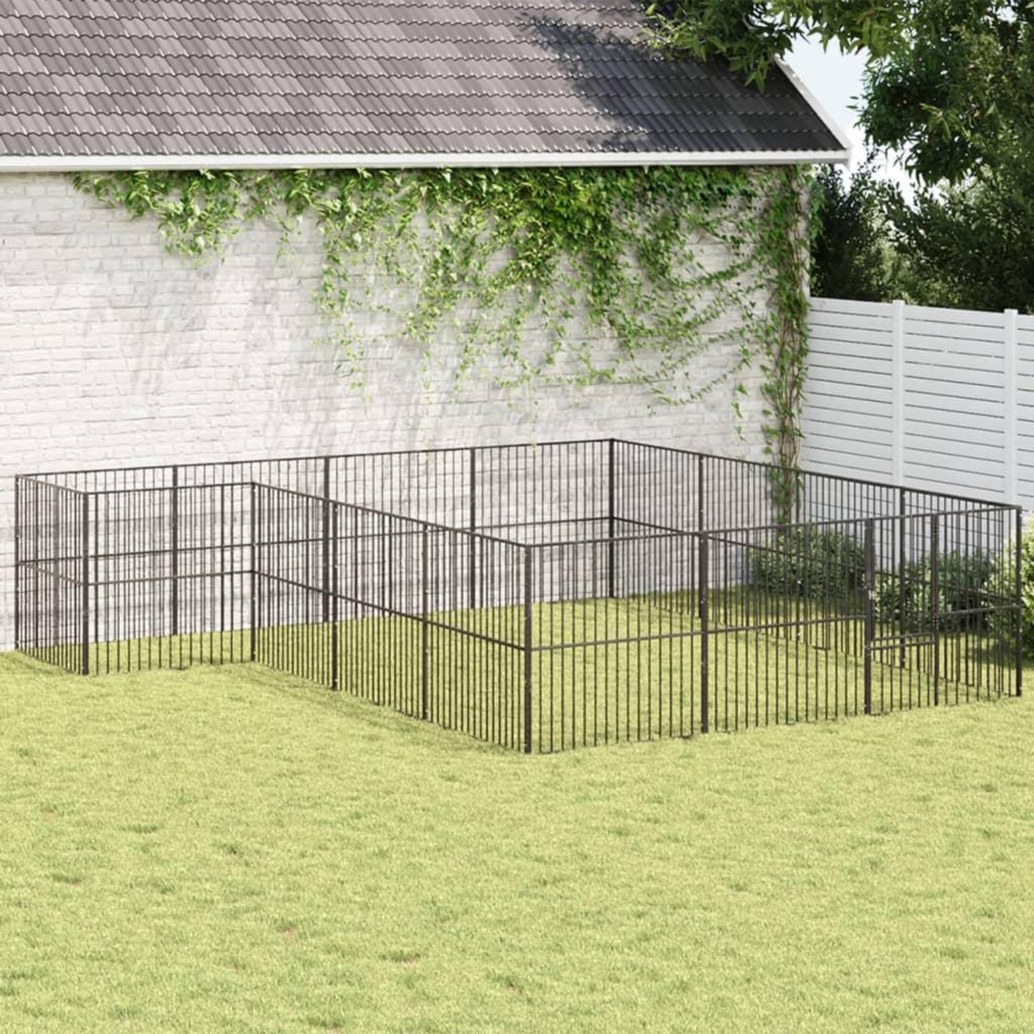 VIDAXL Parc pour chien 16 panneaux noir acier galvanise