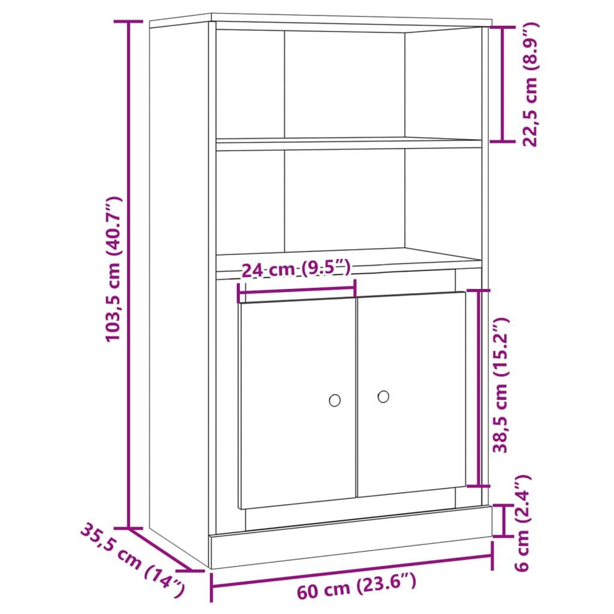 Voir la diapositive 6 : VIDAXL Buffet haut vieux bois 60x35,5x103,5 cm bois d'ingenierie