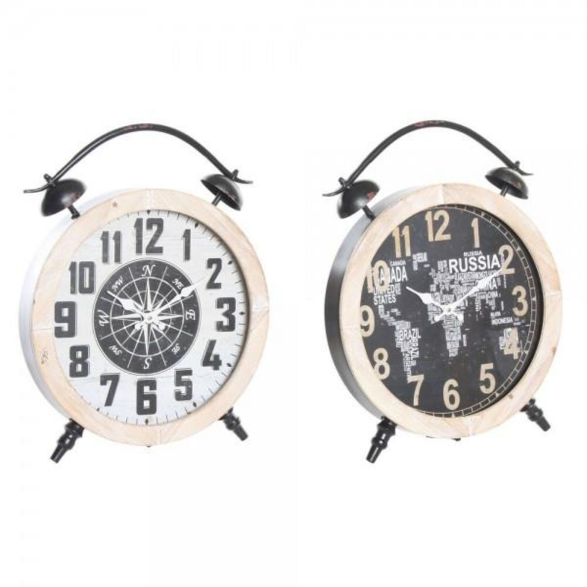 AAAAA Horloge de table DKD Home Decor 41 x 6,5 x 52,5 cm Verre Naturel Noir Blanc Fer Vintage Bois MDF (2 Unités)