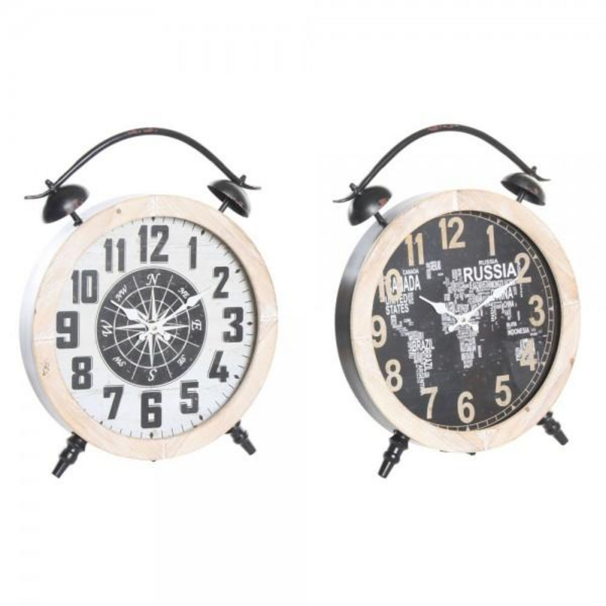 AAAAA Horloge de table DKD Home Decor 41 x 6,5 x 52,5 cm Verre Naturel Noir Blanc Fer Vintage Bois MDF (2 Unités)